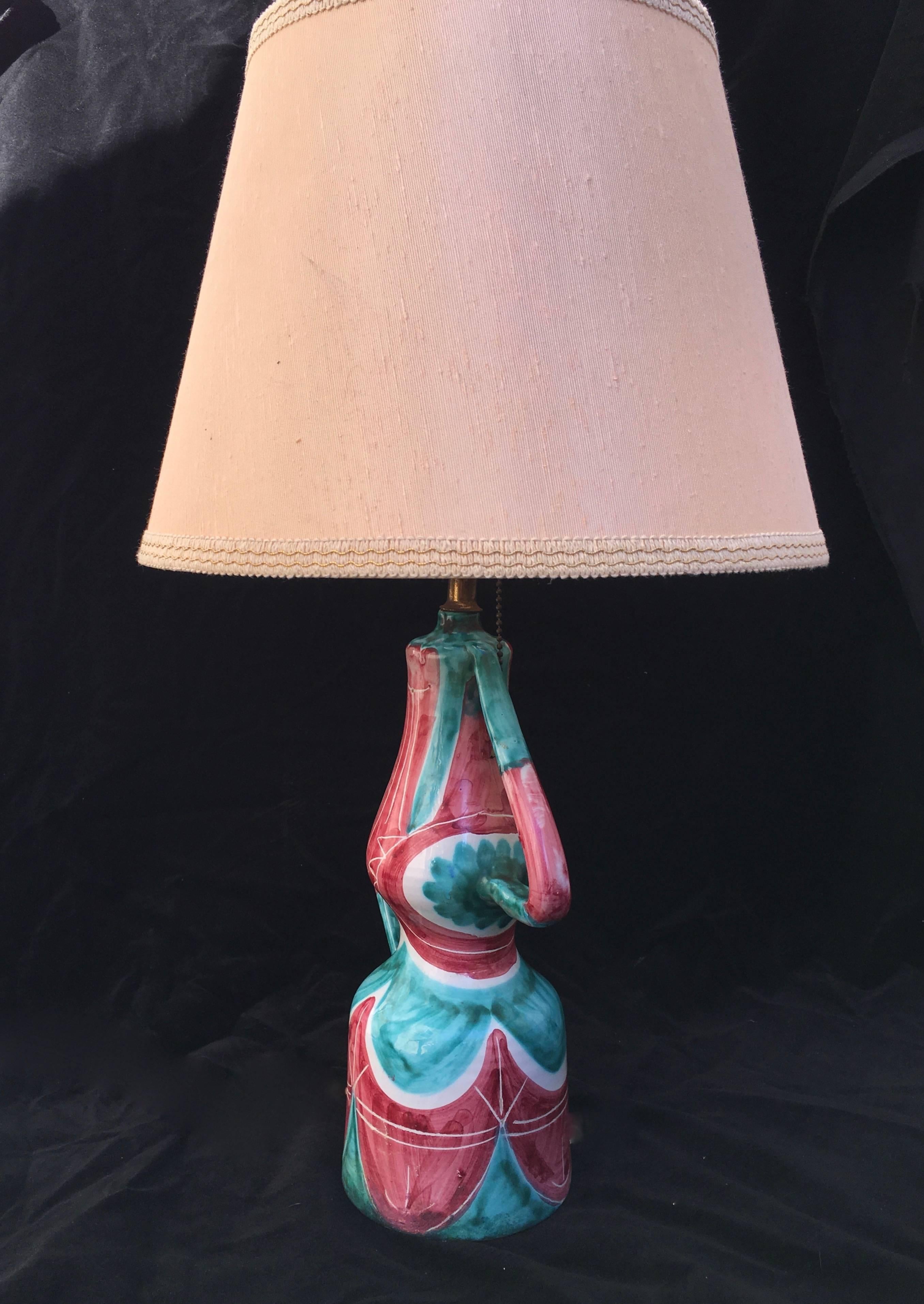 Mid-20th Century Italian Ceramic Lamp, Comical Portrait of a Lady, 1950s For Sale