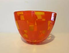 Barovier and Toso Amber Glass Bowl with Orange Patchwork