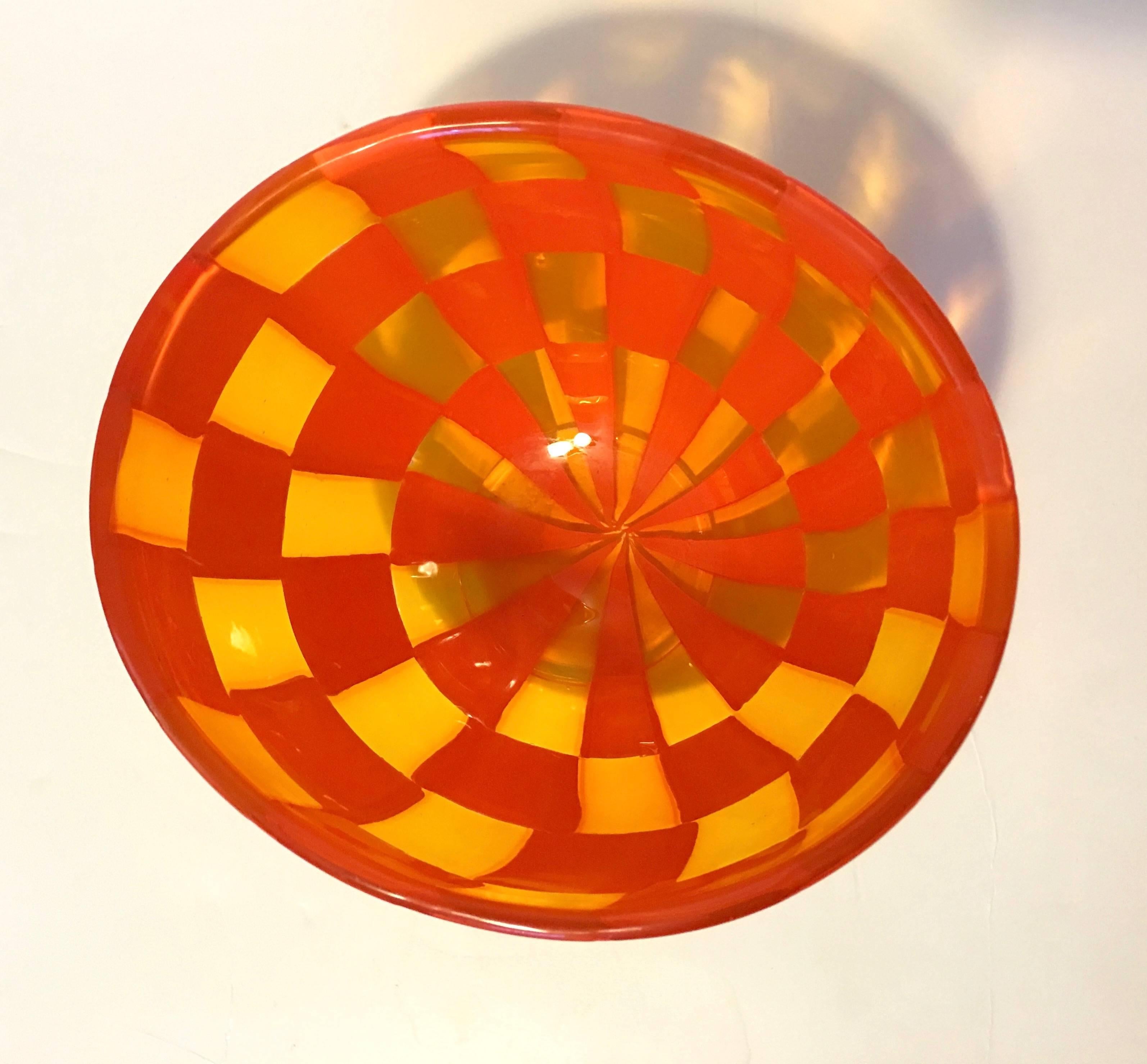 Mid-Century Modern Barovier and Toso Amber Glass Bowl with Orange Patchwork For Sale