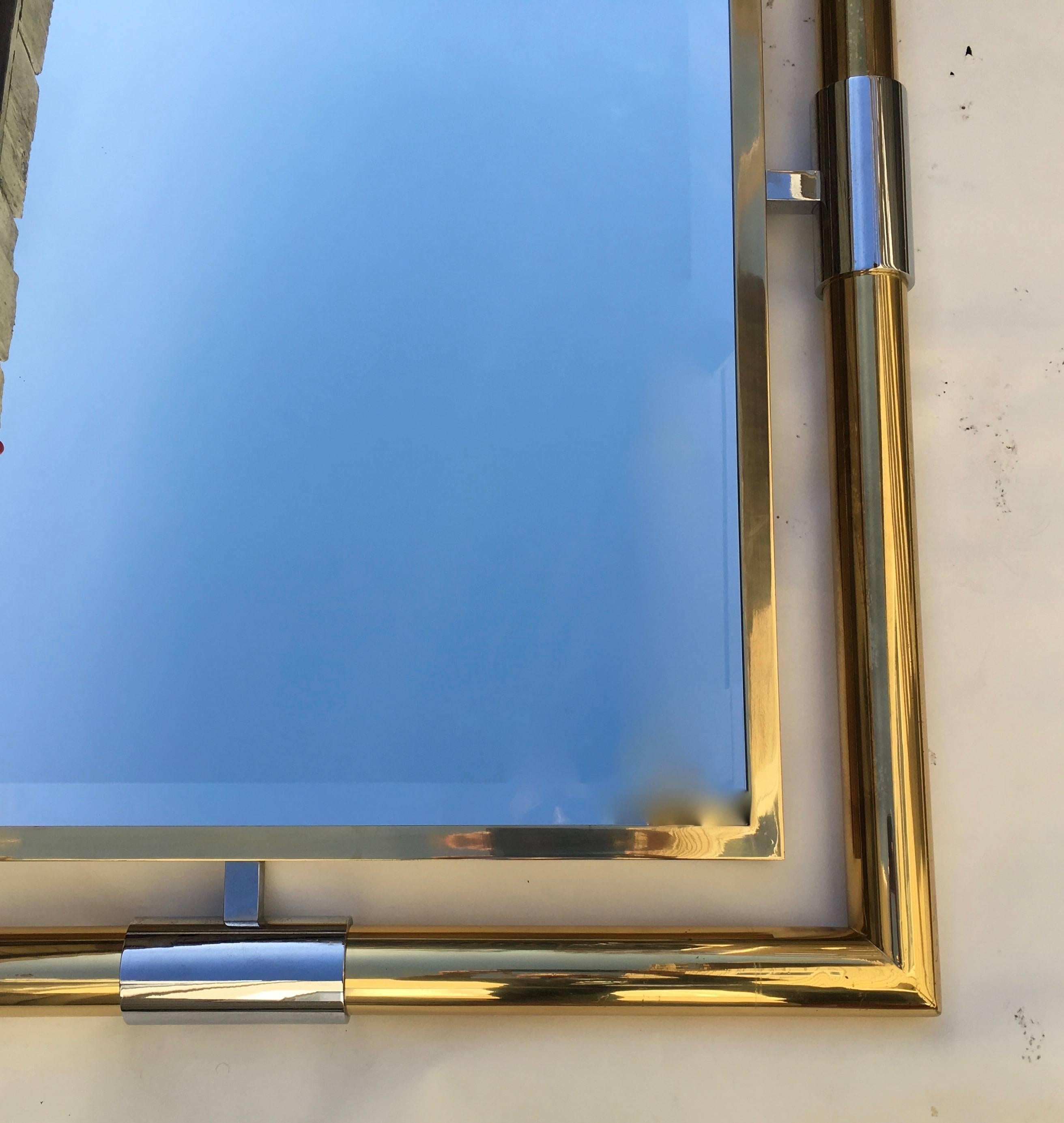 Hollywood Regency French Wall Mirror, 1970s, Brass, Steel For Sale