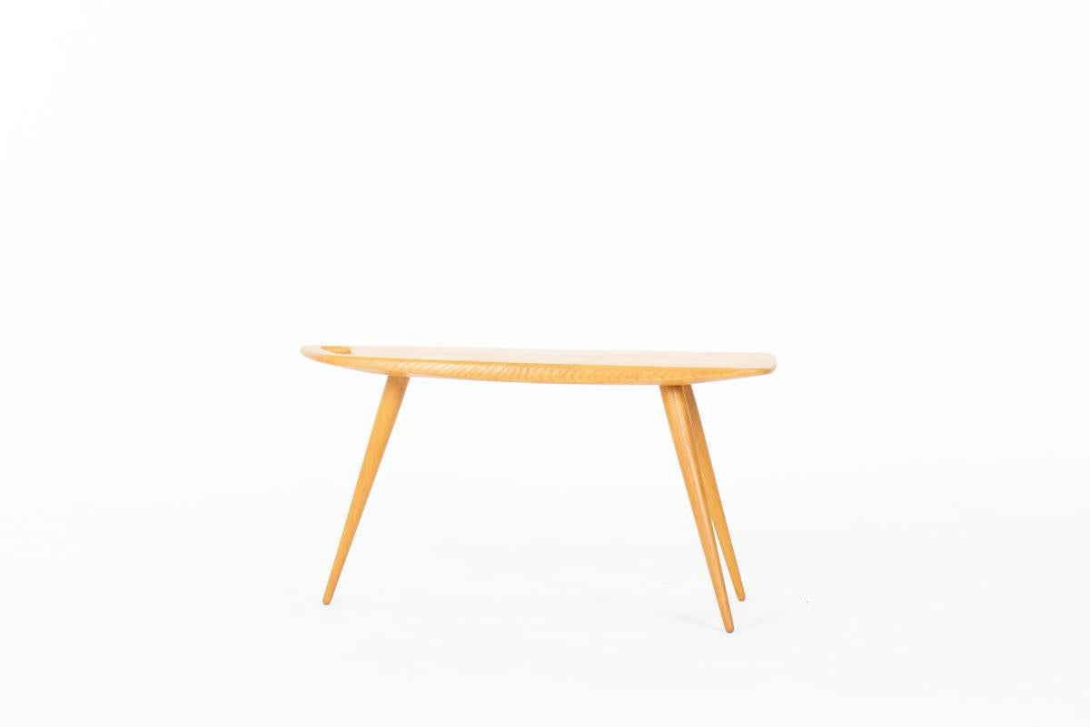 French Pierre Cruege Model 44 Tripod Coffee Table in Solid Oak, France, 1950s For Sale
