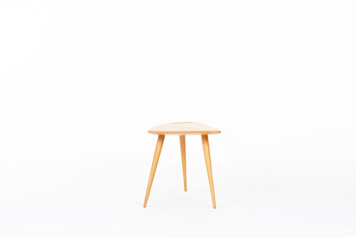 20th Century Pierre Cruege Model 44 Tripod Coffee Table in Solid Oak, France, 1950s For Sale