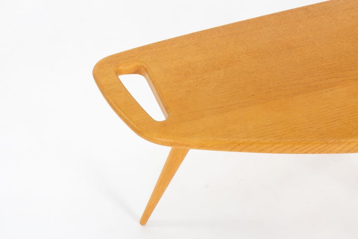Pierre Cruege Model 44 Tripod Coffee Table in Solid Oak, France, 1950s For Sale 2