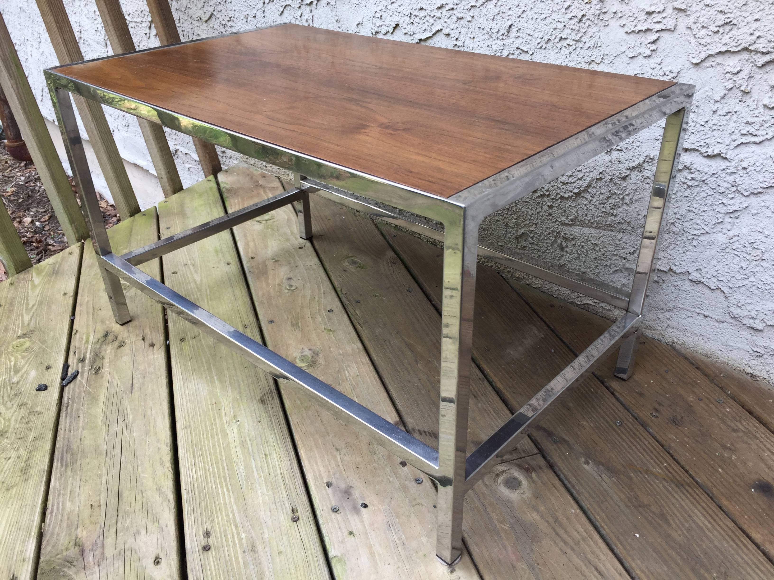 American Dunbar Chrome and Walnut Occasional Table For Sale