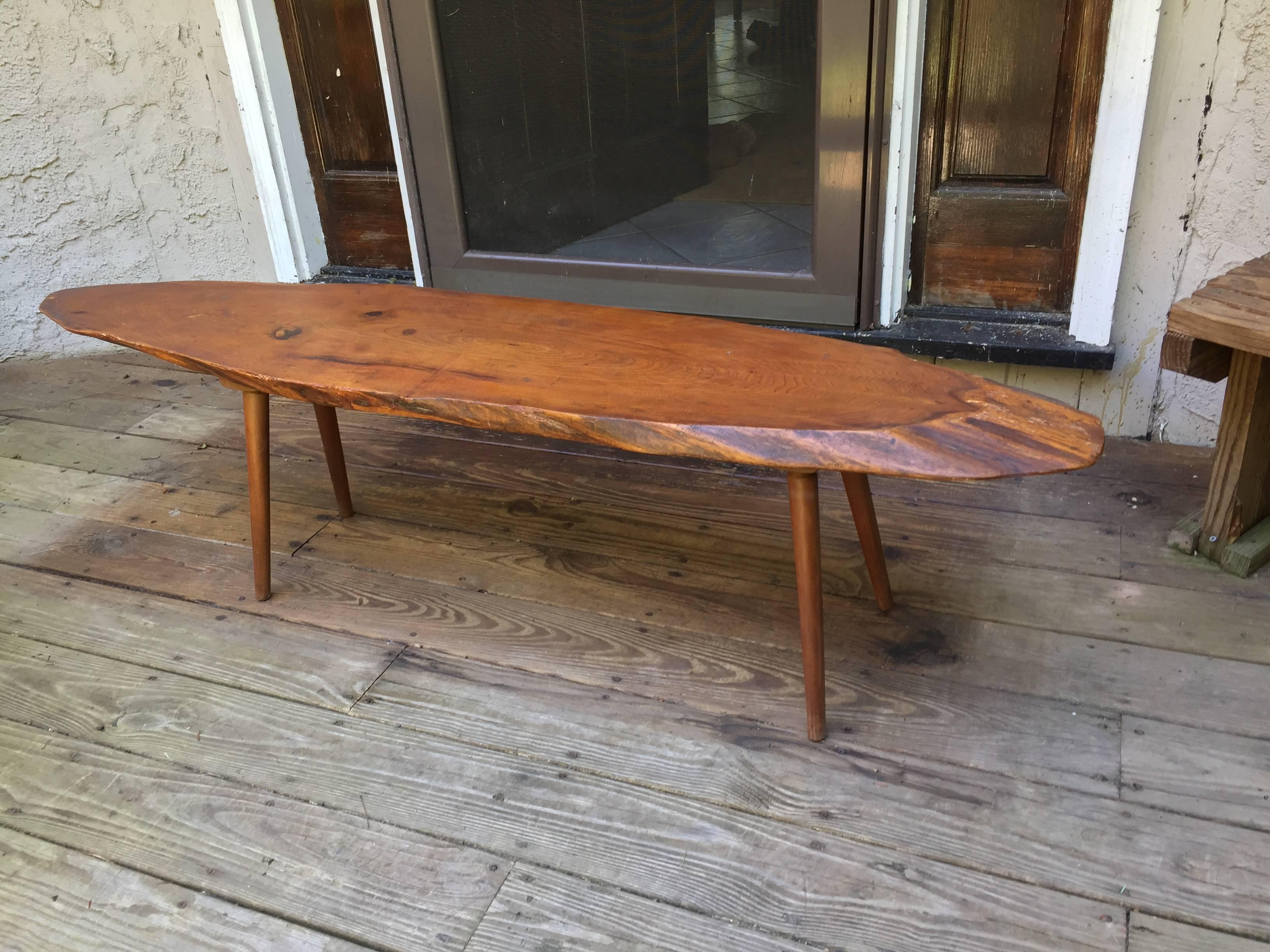 Hand-Carved Roy Sheldon Free Edge Cocktail or Coffee Table For Sale