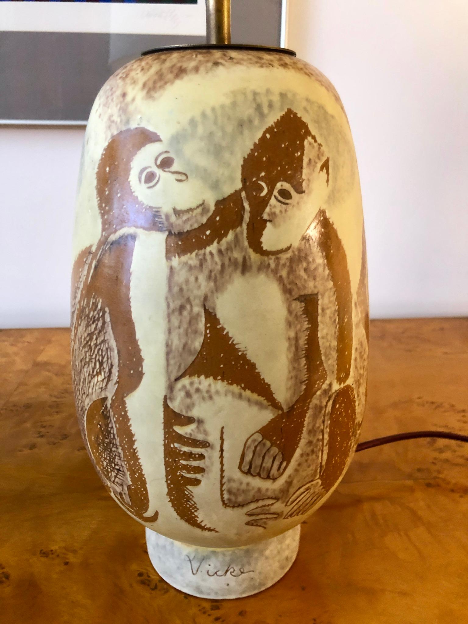 Swedish Vicke Lindstrand Ceramic Lamp for Upsala Ekeby