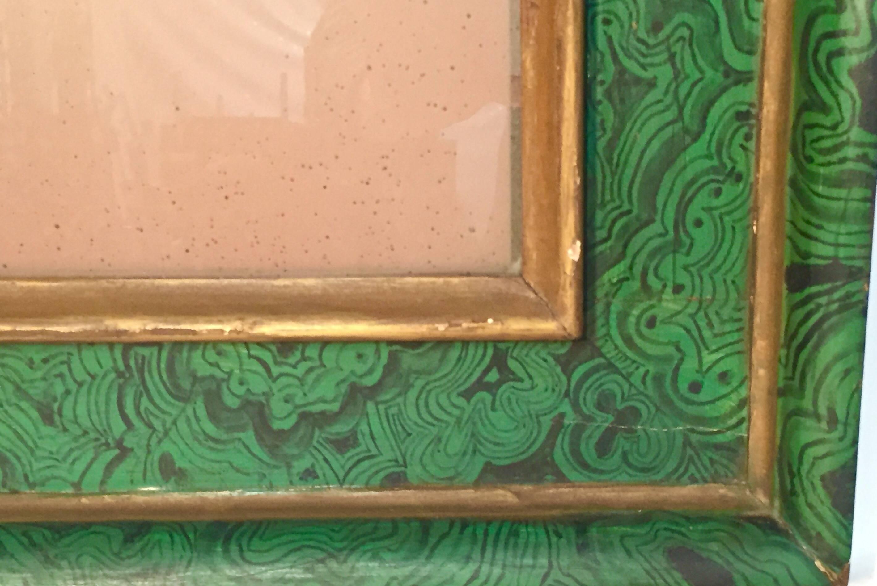 1930s hand-painted trompe d'oile malachite and gilt mirror from IMM, Florence.