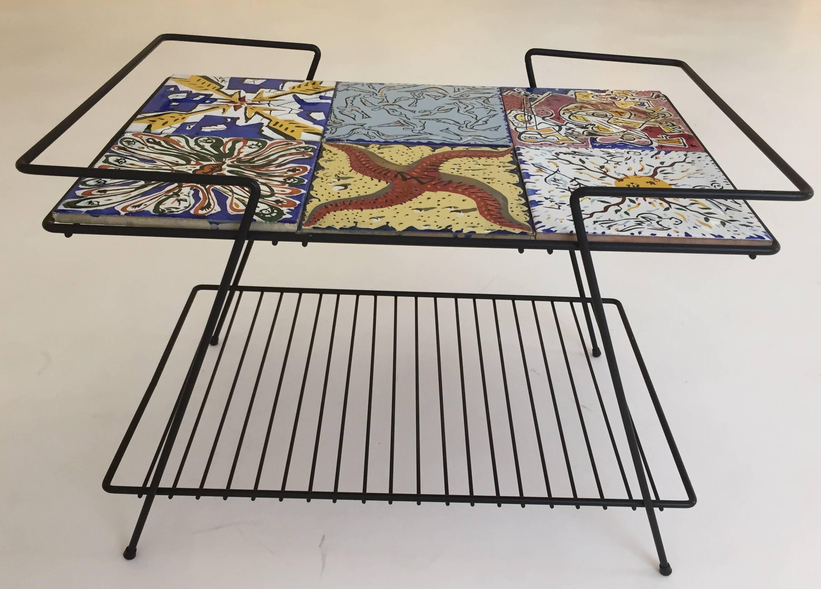 French art collector Maurice Duchin commissioned Dali to design six decorative tiles in 1953. 800 hand-painted sets were produced, all hand signed by Dali. Of these, 100 sets were reserved to be sold as table-tops on painted iron frames. We have a