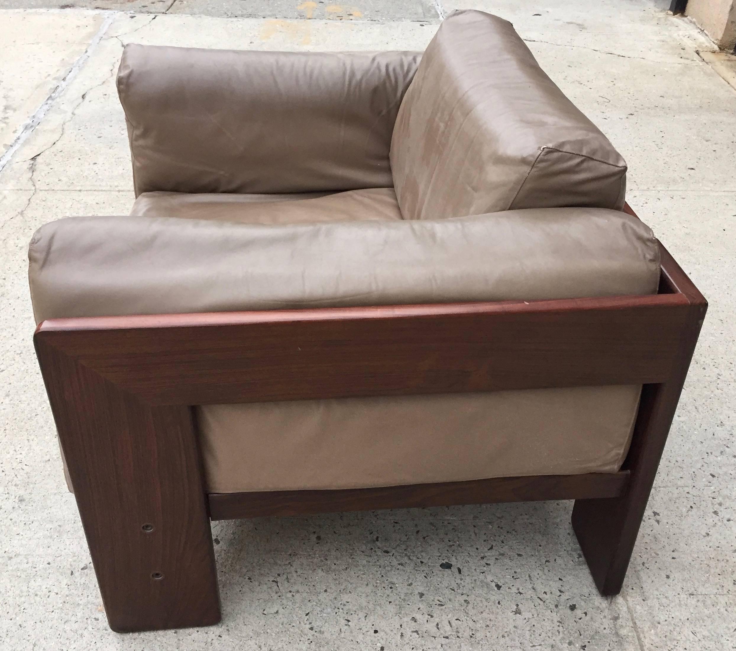 Modern Rosewood and Leather Chair by Tobia Scarpa For Sale