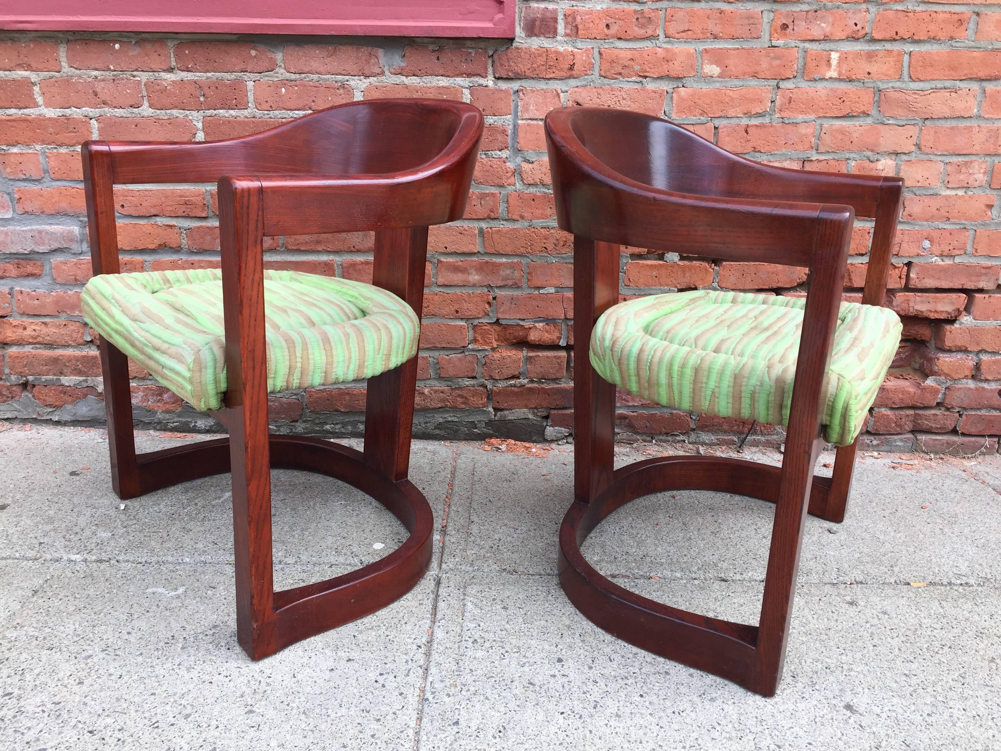 American Pair of Oak Onassis Chairs by Karl Springer