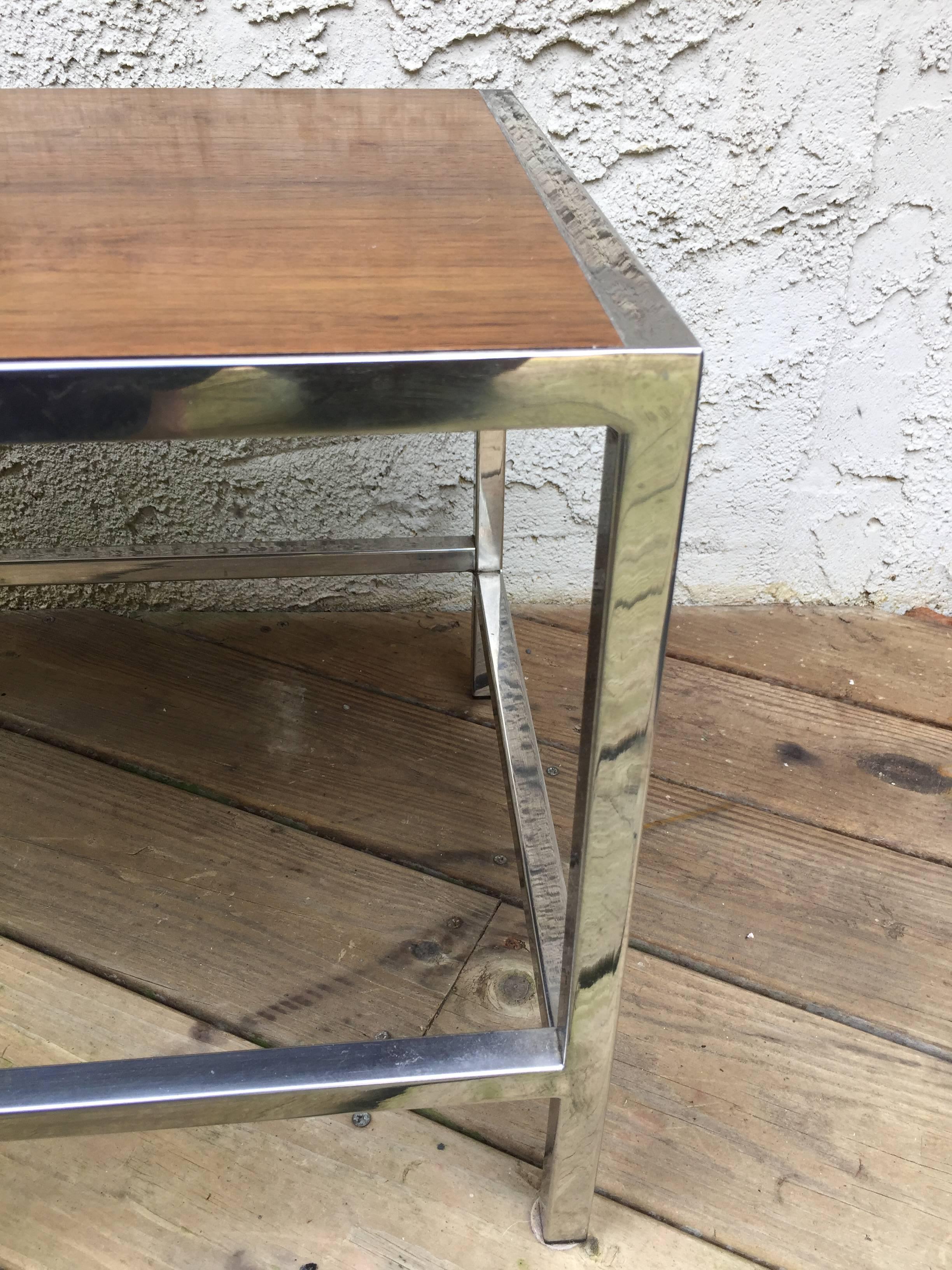 Mid-20th Century Dunbar Chrome and Walnut Occasional Table For Sale