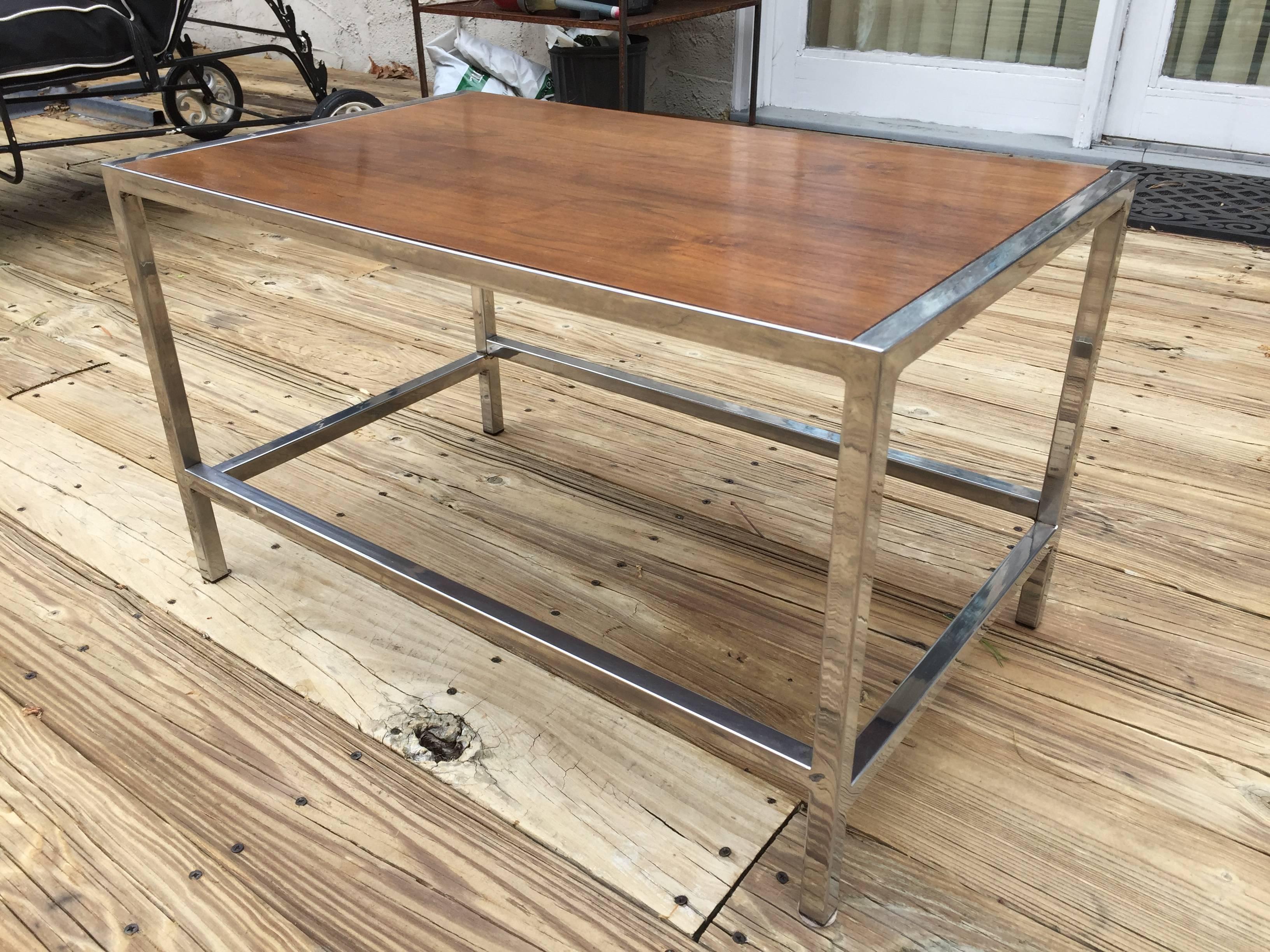 Dunbar Chrome and Walnut Occasional Table For Sale 2