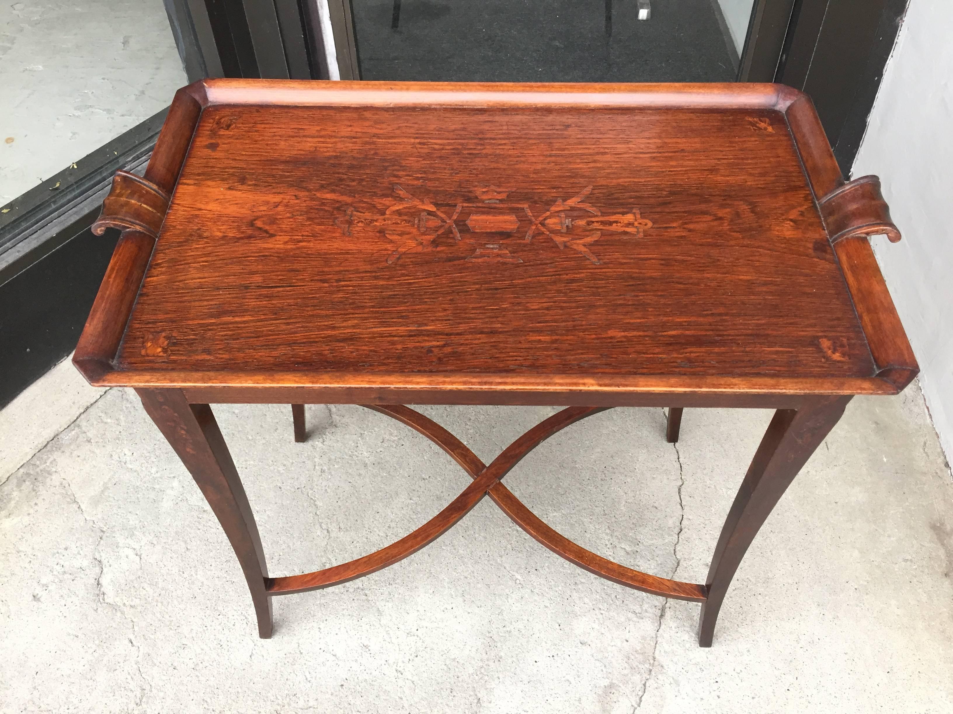 Oak Carl Bergsten Swedish Grace Period Itarsia Occasional Table For Sale