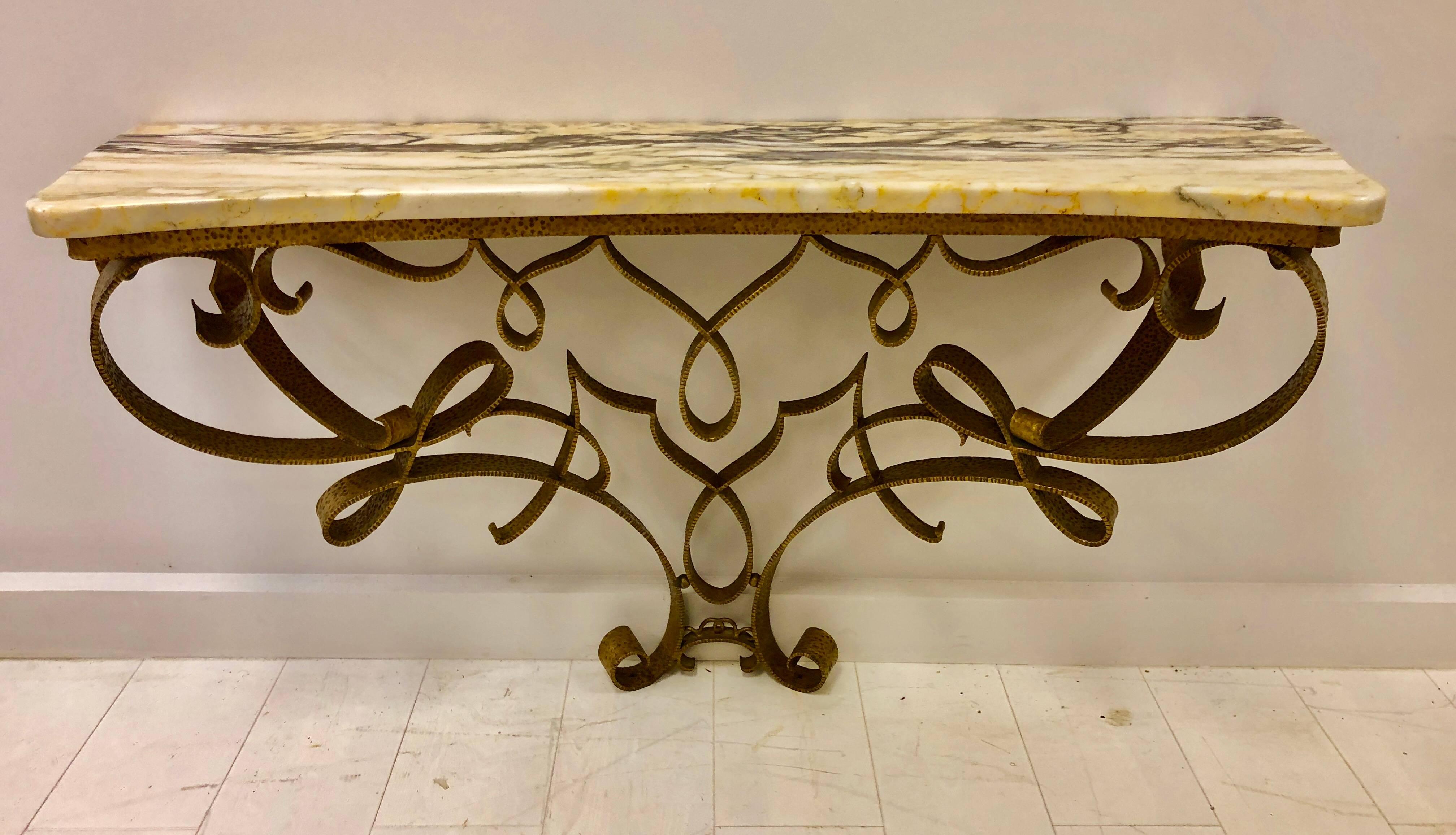 Exceptional Wall-Mount Gilt Iron Console by Pier Lugi Colli, circa 1940s In Good Condition In Brooklyn, NY