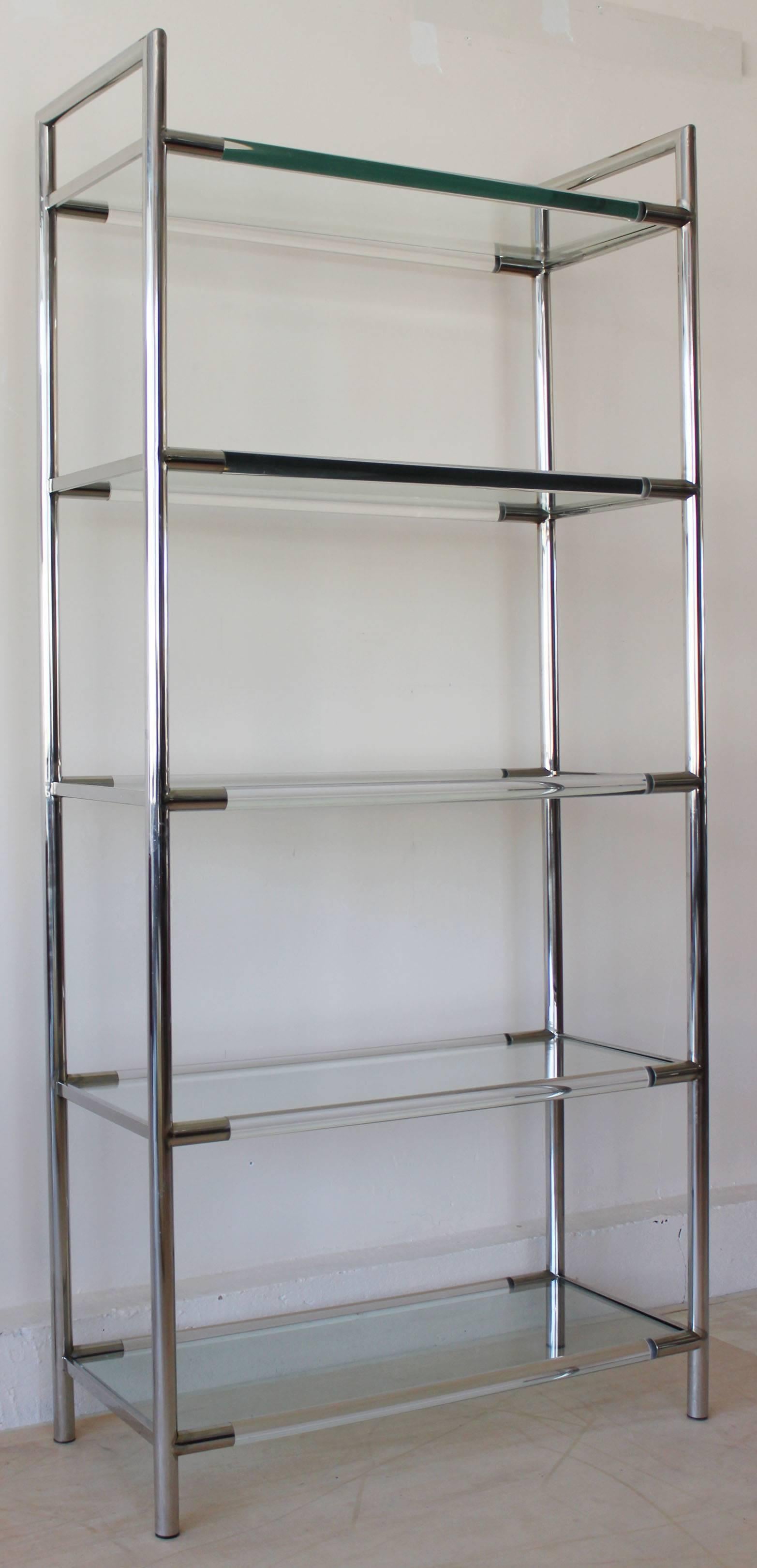 Mid-Century Modern Pair of Chrome and Lucite Etageres For Sale