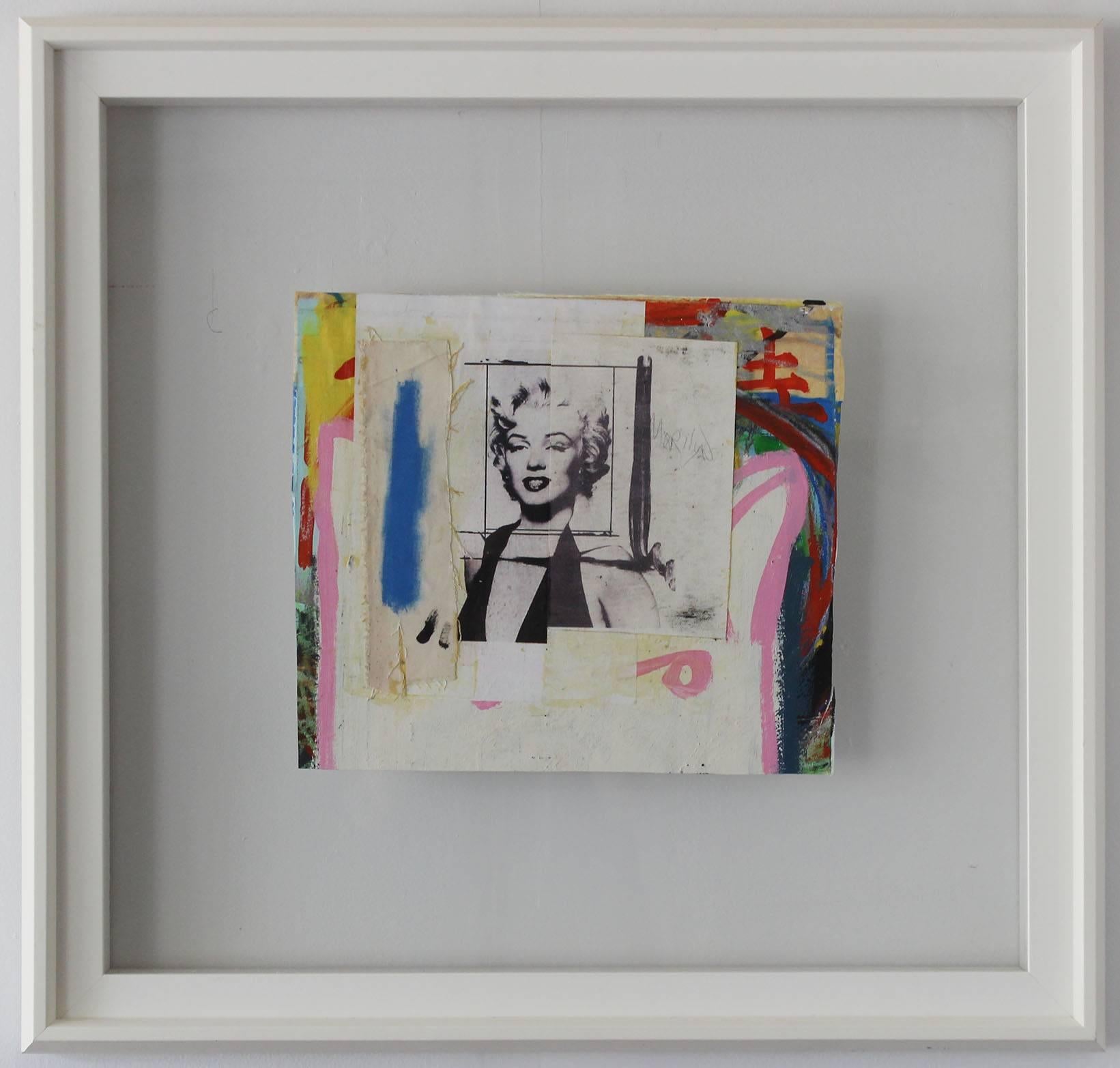 A framed, mixed-media work on paper, floated between glass by French artist Fabrice Dupre.