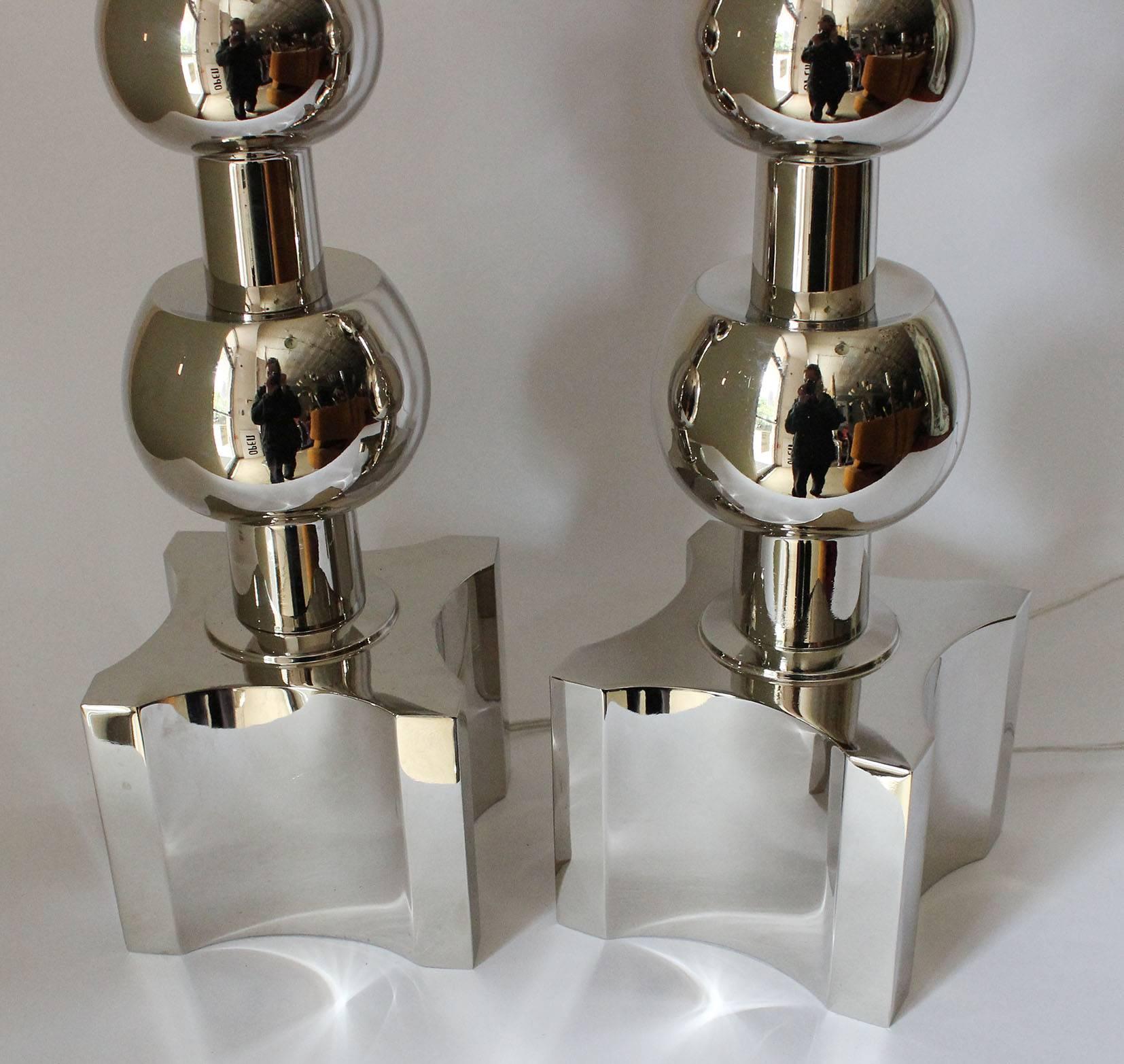 Pair of Nickel Stiffel Lamps In Excellent Condition In Southampton, NY
