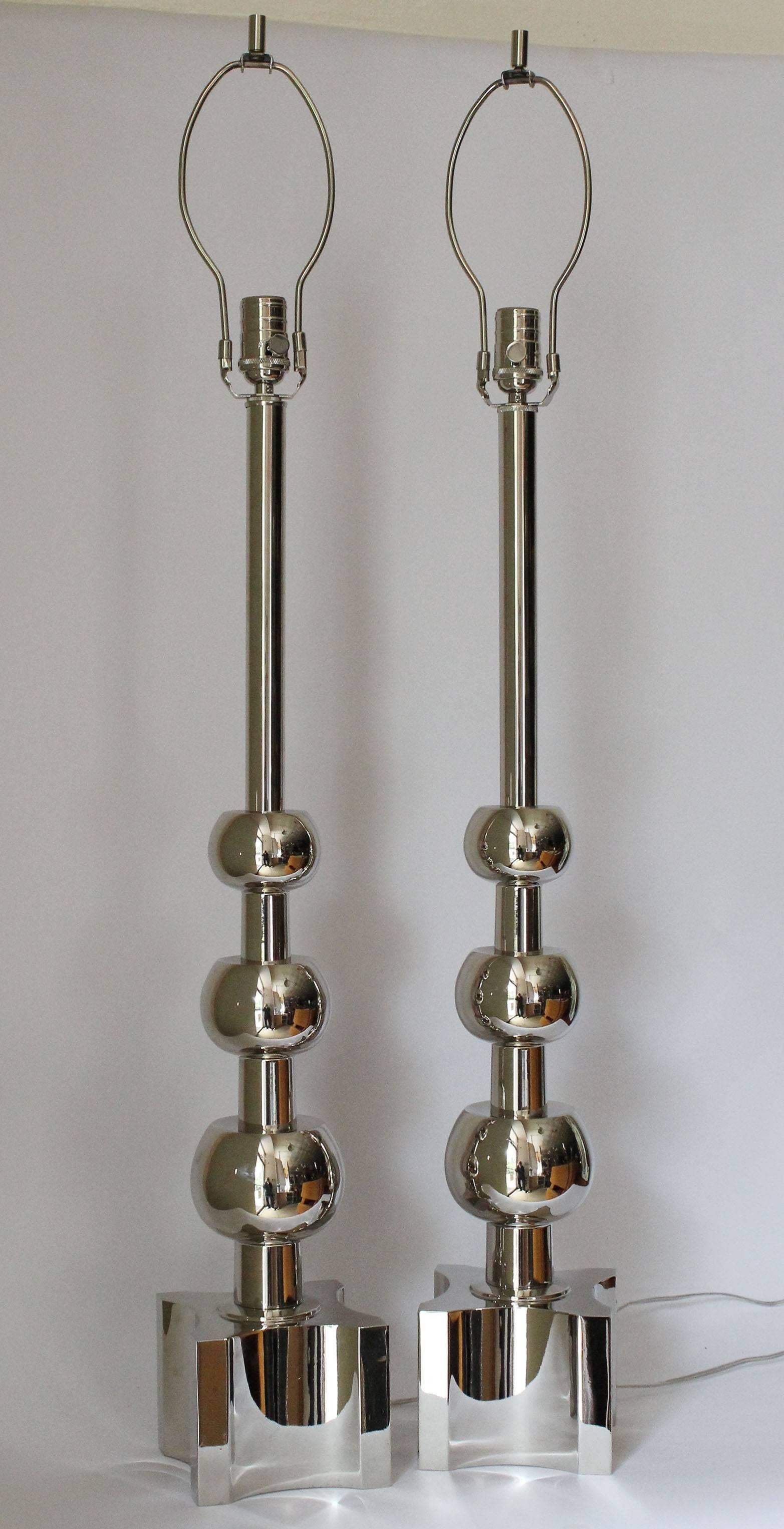 Mid-Century Modern Pair of Nickel Stiffel Lamps