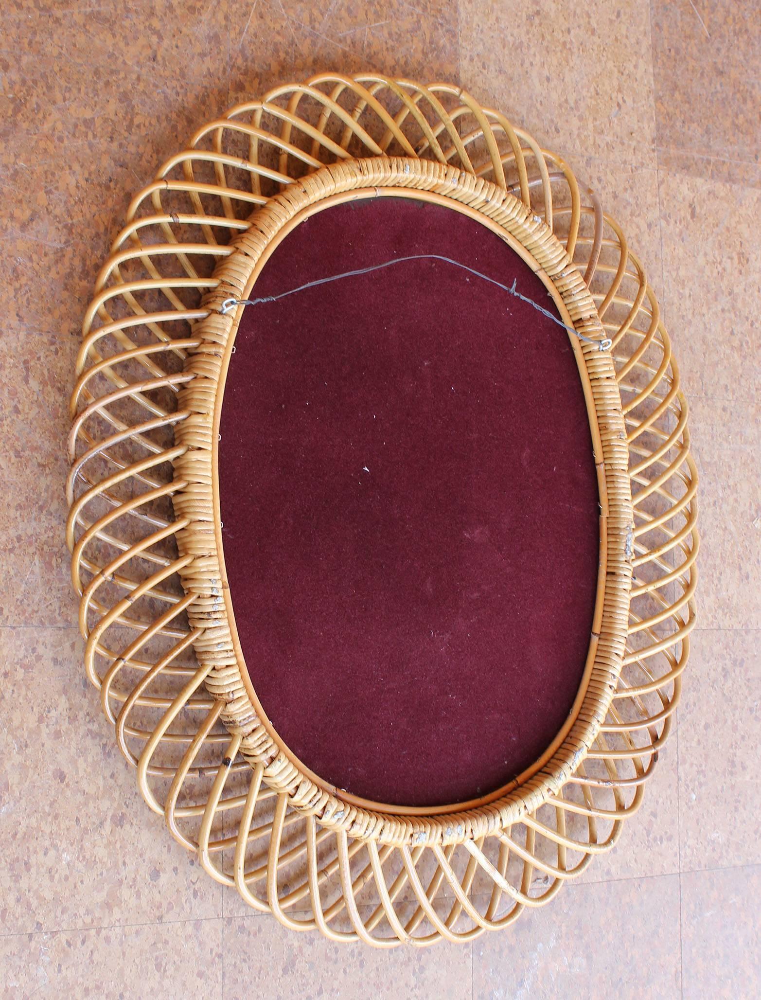 Mid-Century Modern Franco Albini Style Rattan Mirror For Sale