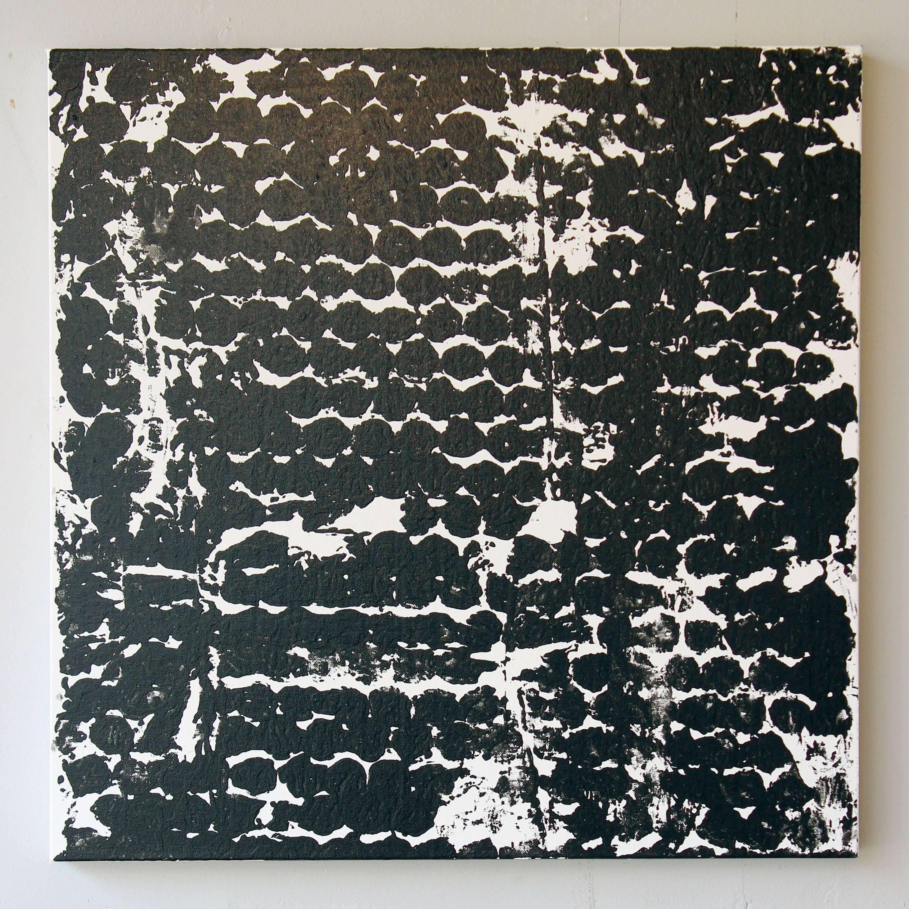 Square #2 black and white painting on canvas by Sheila White, 2016.