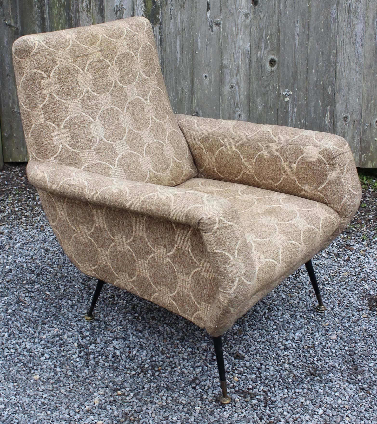 A pair of Zanuso style Mid-Century Italian armchairs in vintage original upholstery.