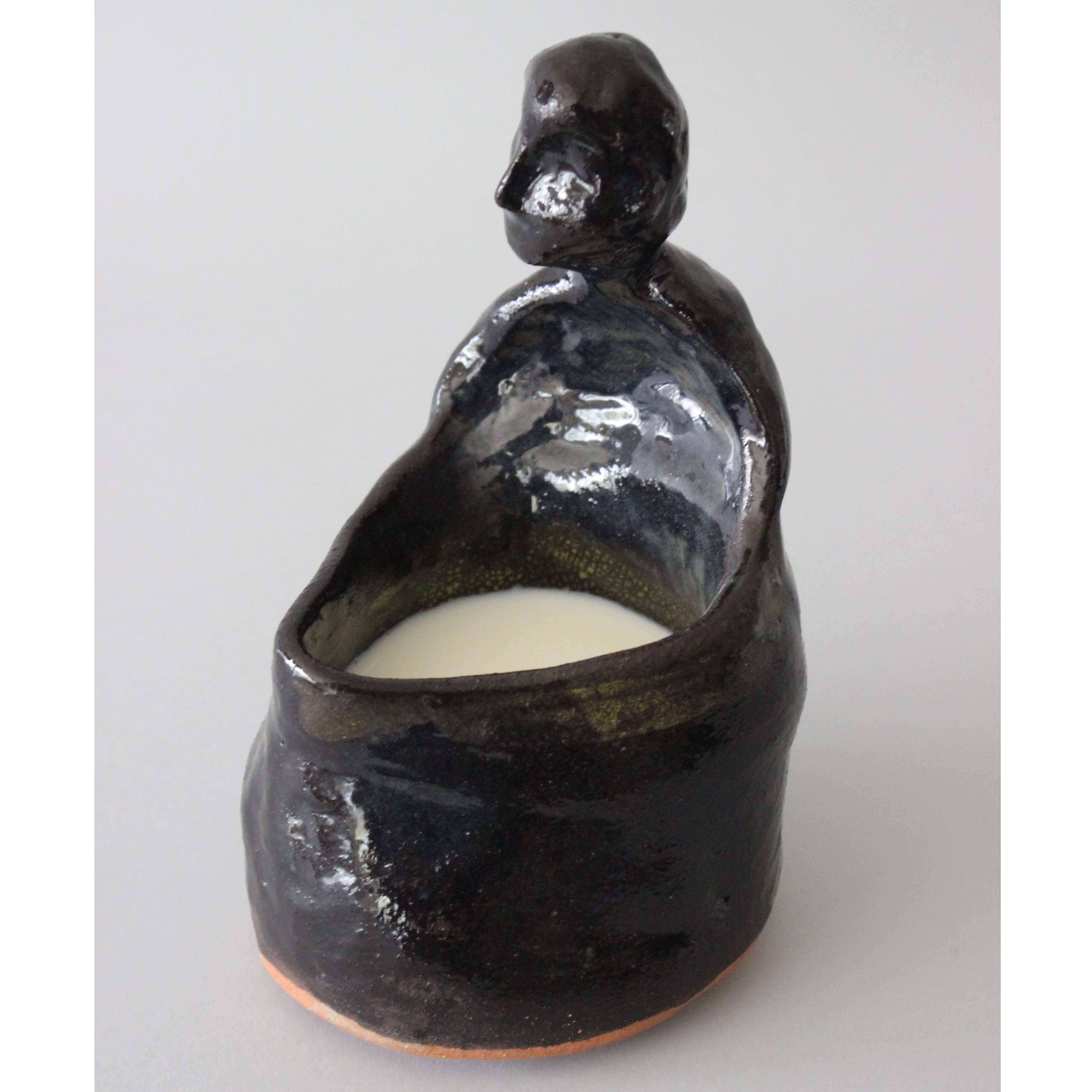A glazed terra cotta ceramic vessel decanter by West Village NYC ceramic Fran, circa 1970, from the estate of Alvin Nikolais and Murray Louis.
      