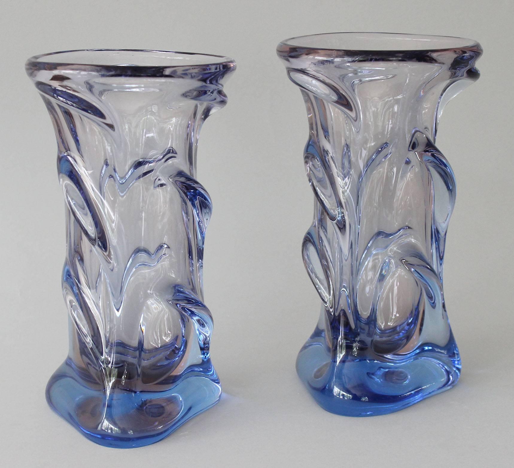 An exceptional pair of translucent blue Swedish blown glass vases.