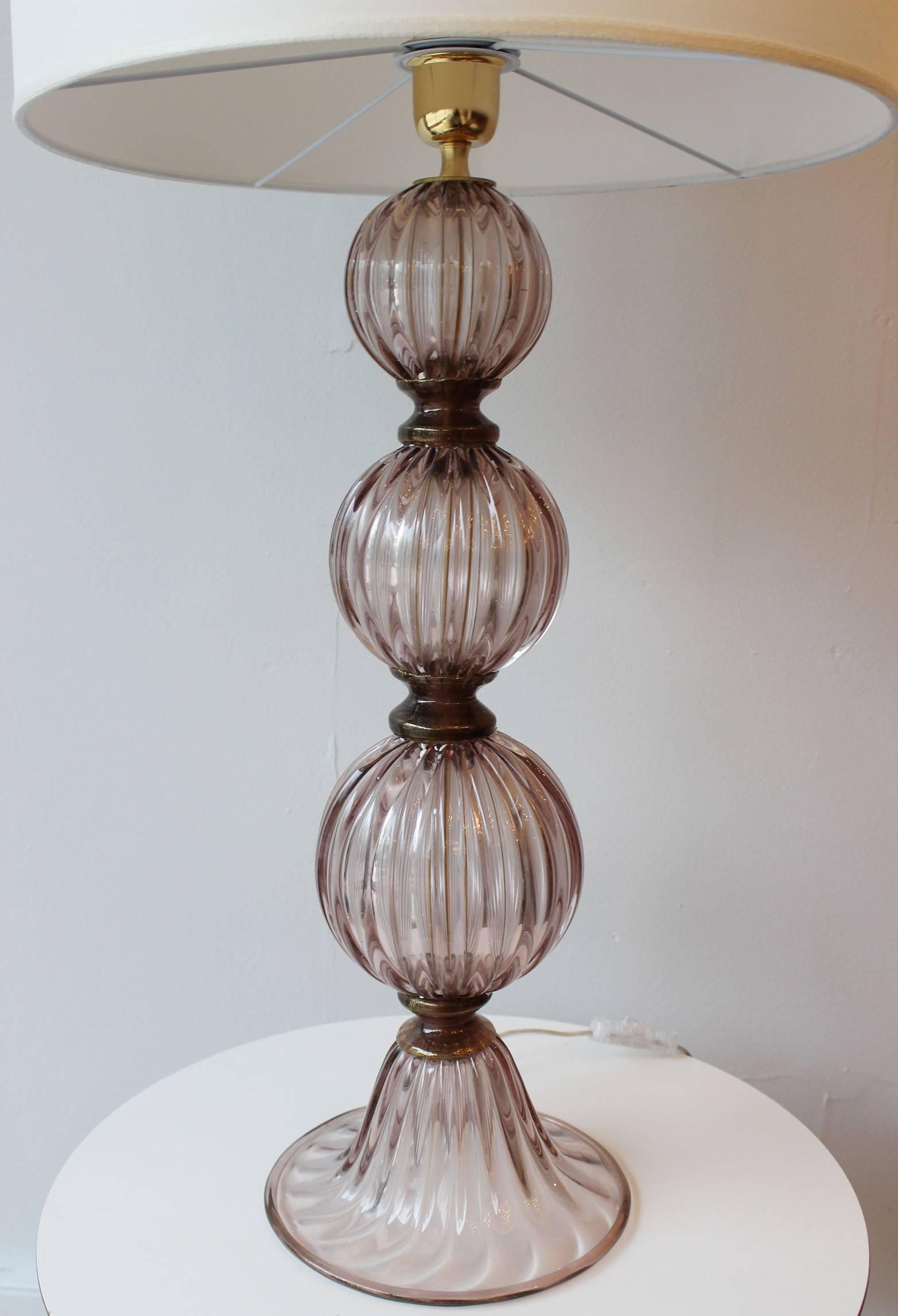 Regency Pair of Murano Amethyst Tassel Lamps For Sale