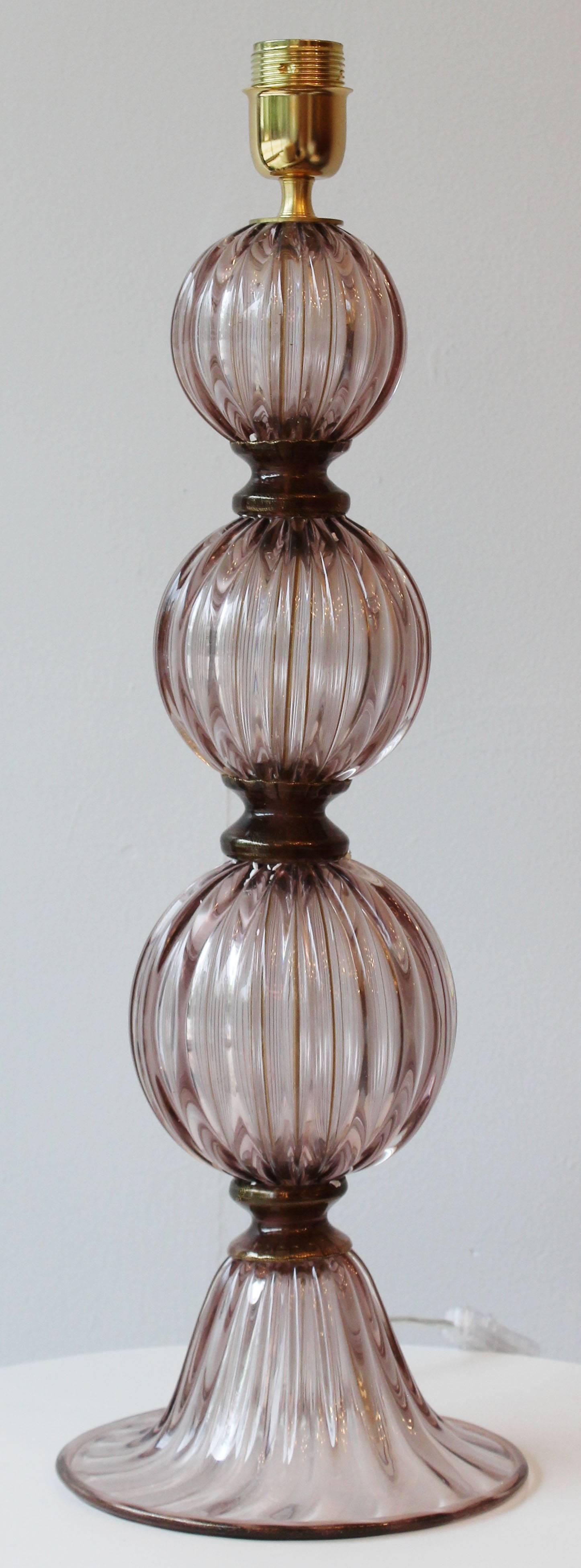 Italian Pair of Murano Amethyst Tassel Lamps For Sale