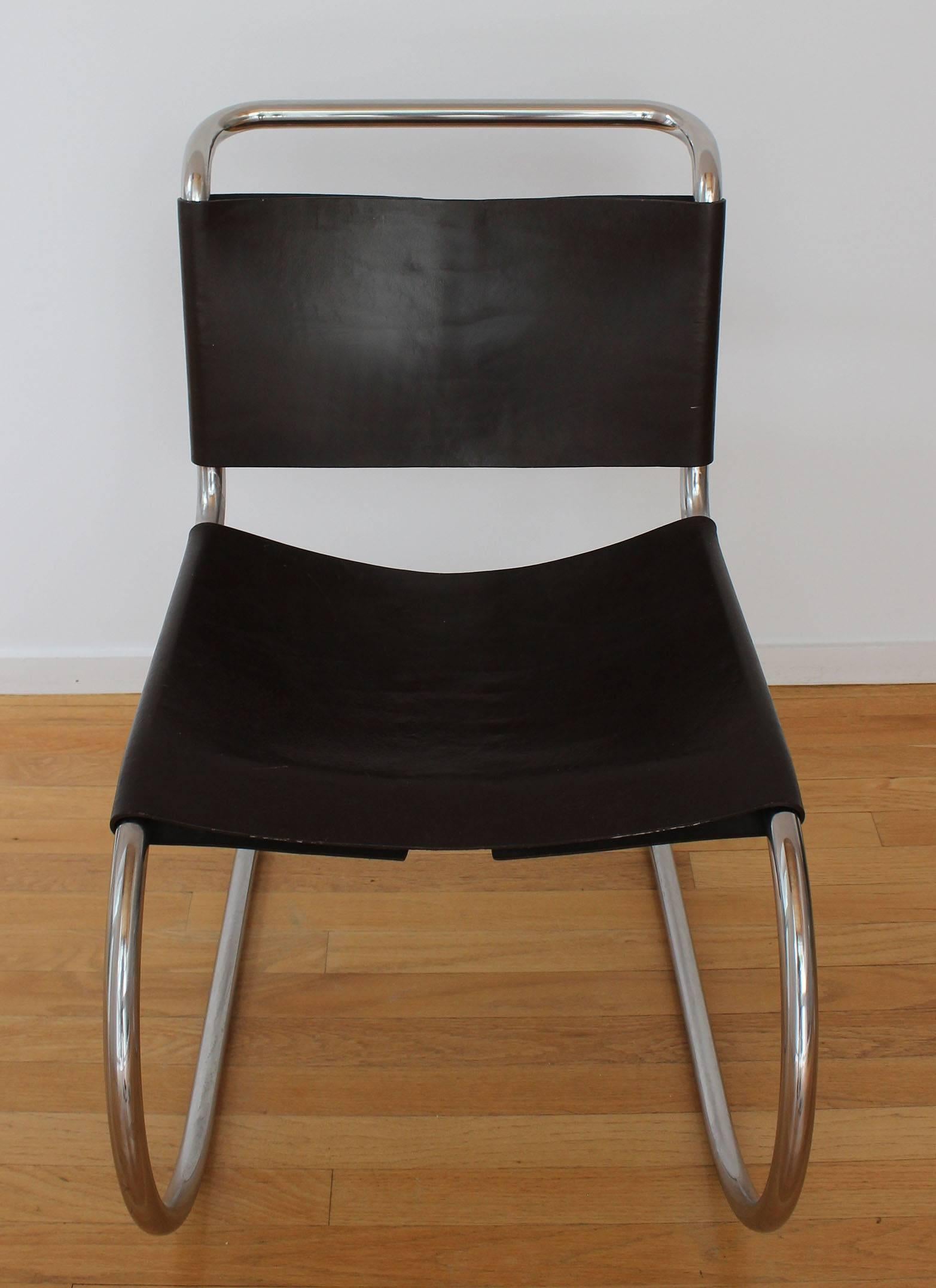 Classic set of tubular chrome MR chairs, originally designed, 1927 by Ludwig Mies van der Rohe in vintage original dark brown leather.

Original owner bought from Knoll, 1973.

Complimentary delivery within 30 miles.