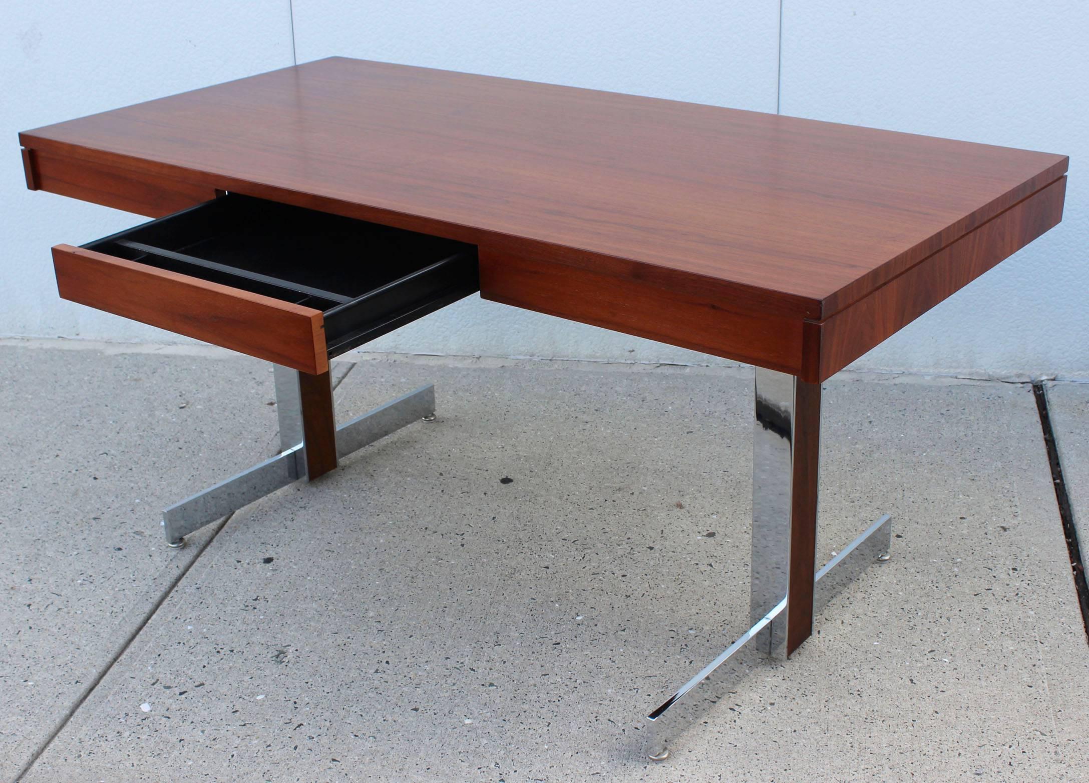 Mid-Century Modern Rosewood and Chrome Desk For Sale