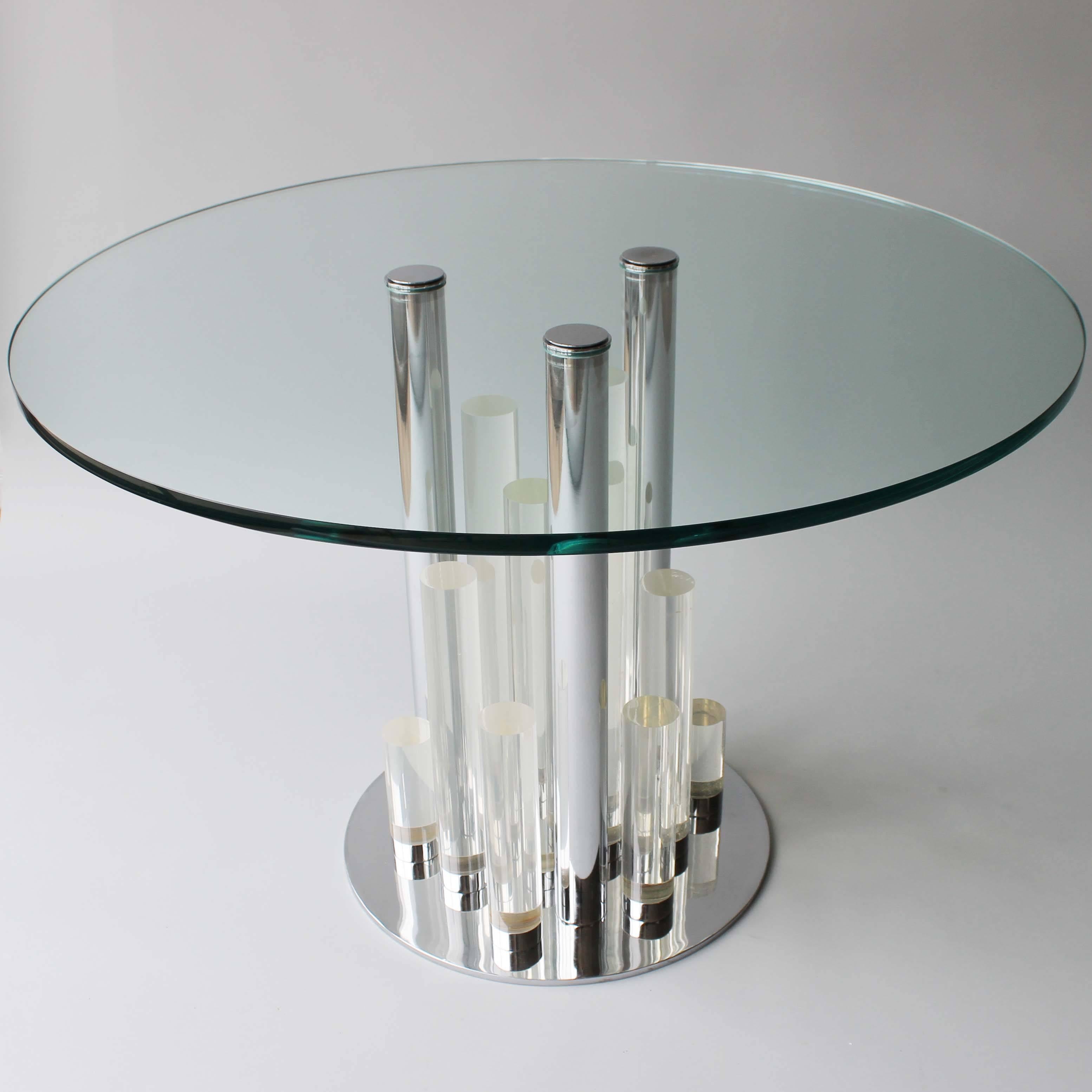 Stunning Lucite and chrome table with original 3/4 inch glass top designed by Charles Hollis Jones.
