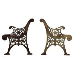 Antique Ornate Wrought Iron Outdoor Bench Sides