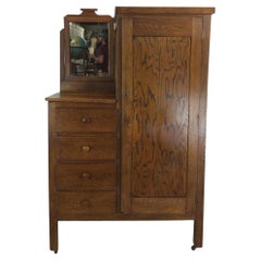Antique Oak Side by Side Armoire with Mirror