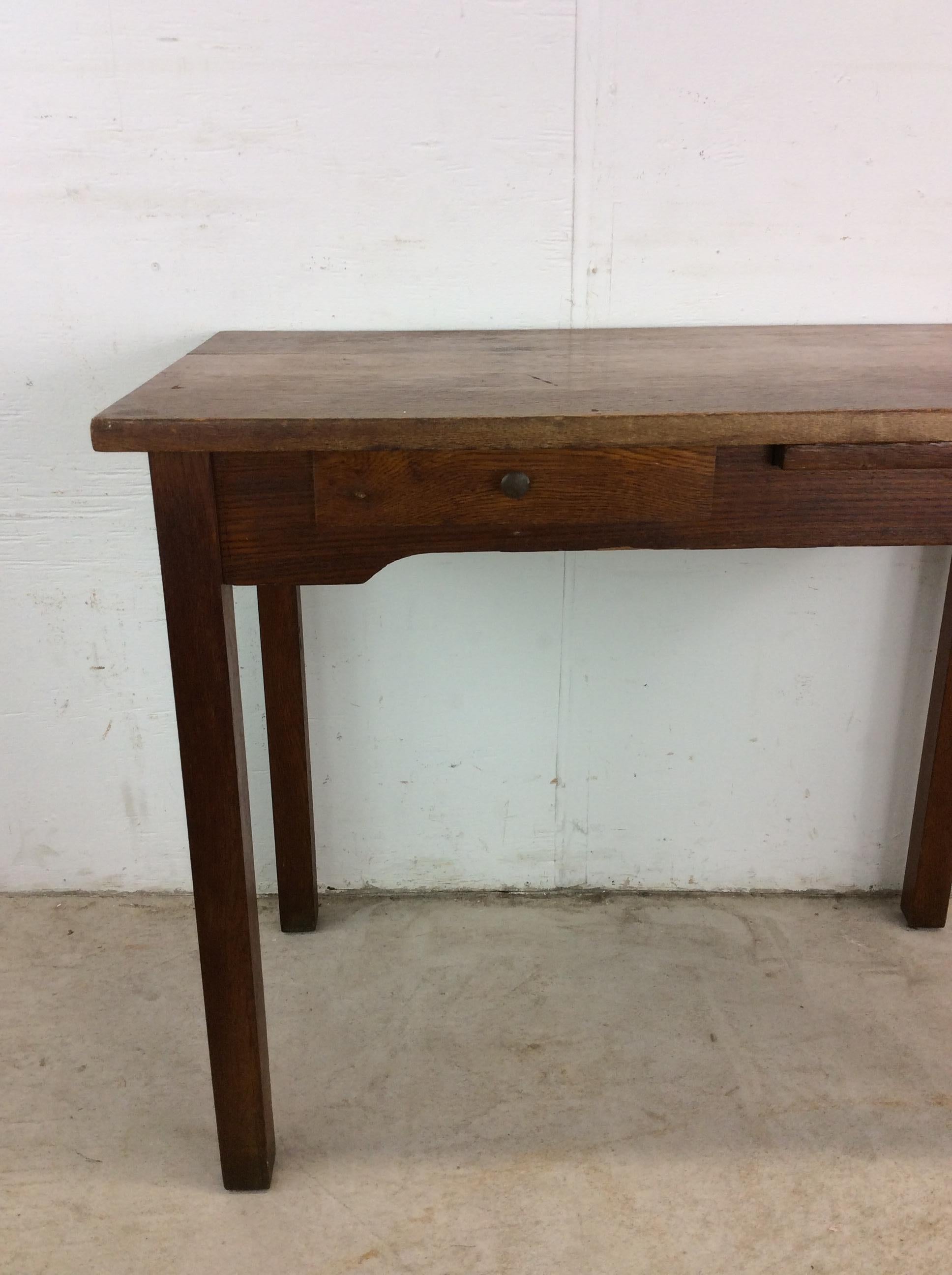 American Craftsman Antique Oak Writing Desk with Drawer & Leaf For Sale