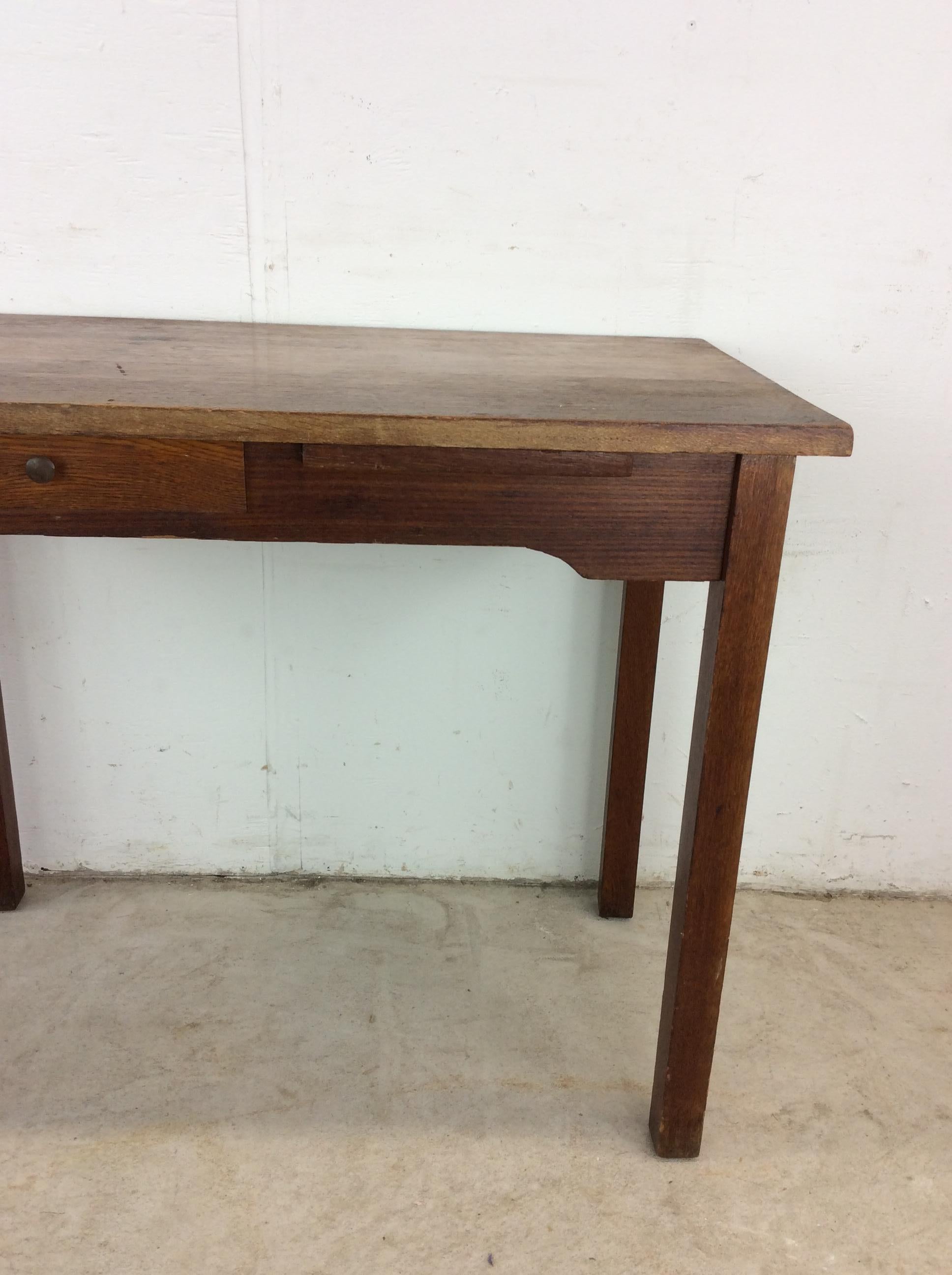 American Antique Oak Writing Desk with Drawer & Leaf For Sale