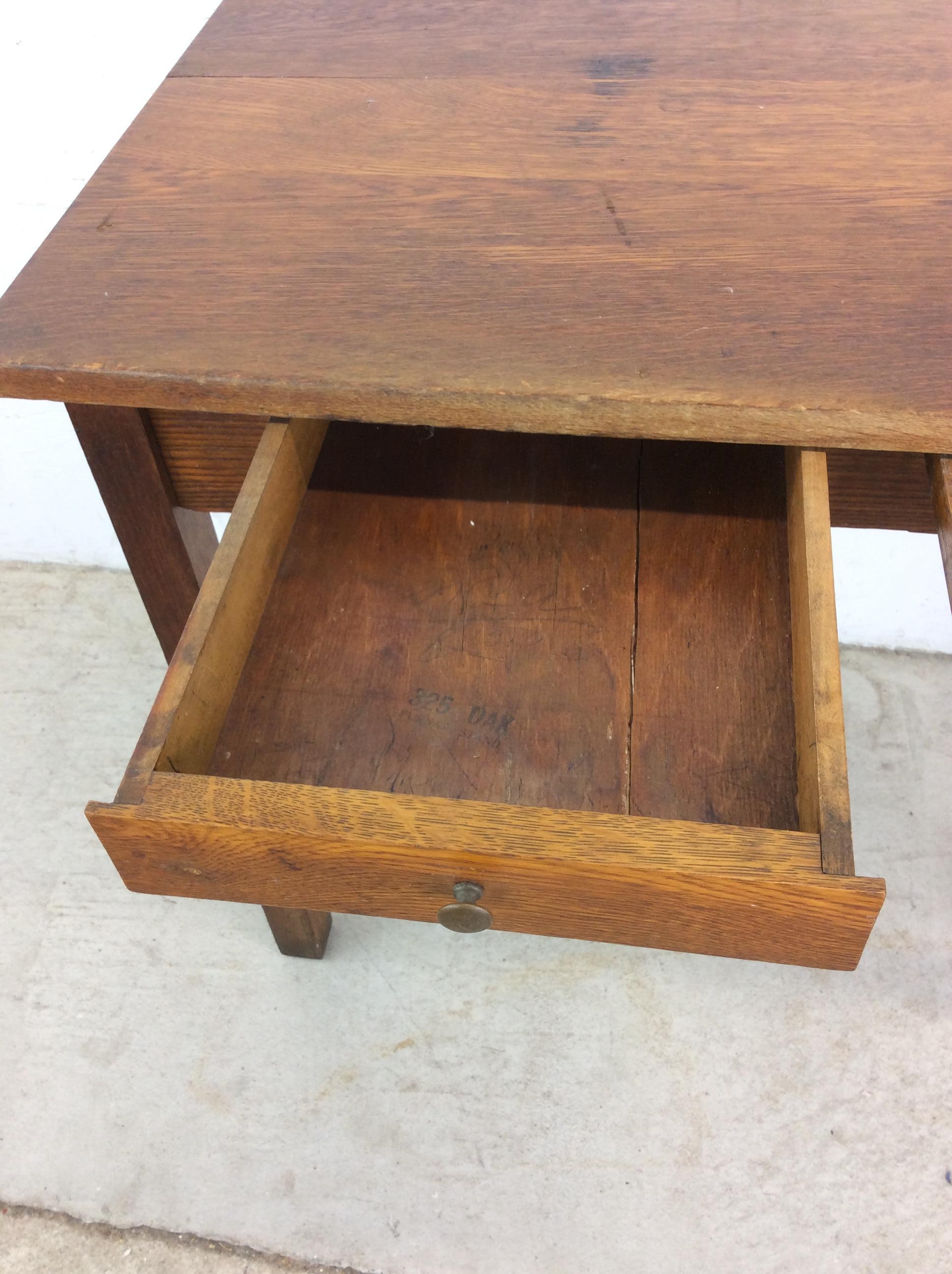 Antique Oak Writing Desk with Drawer & Leaf For Sale 5