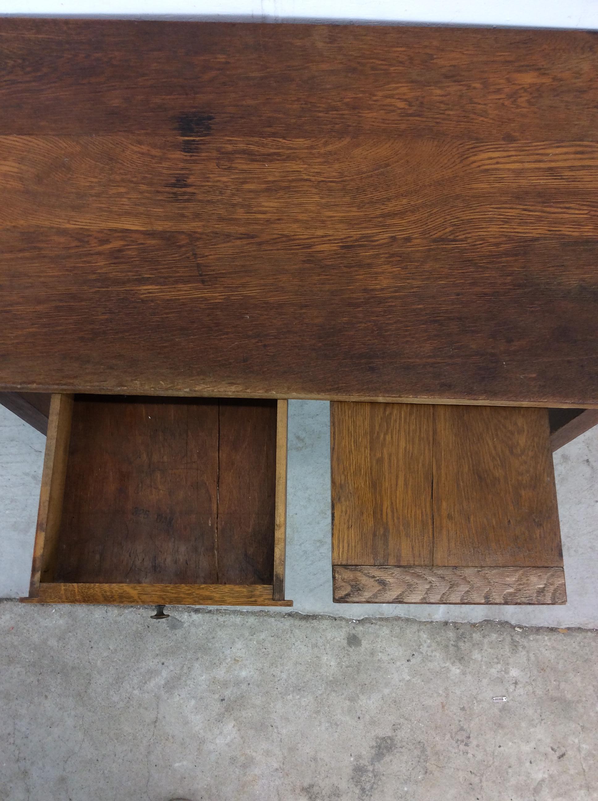 Antique Oak Writing Desk with Drawer & Leaf For Sale 7
