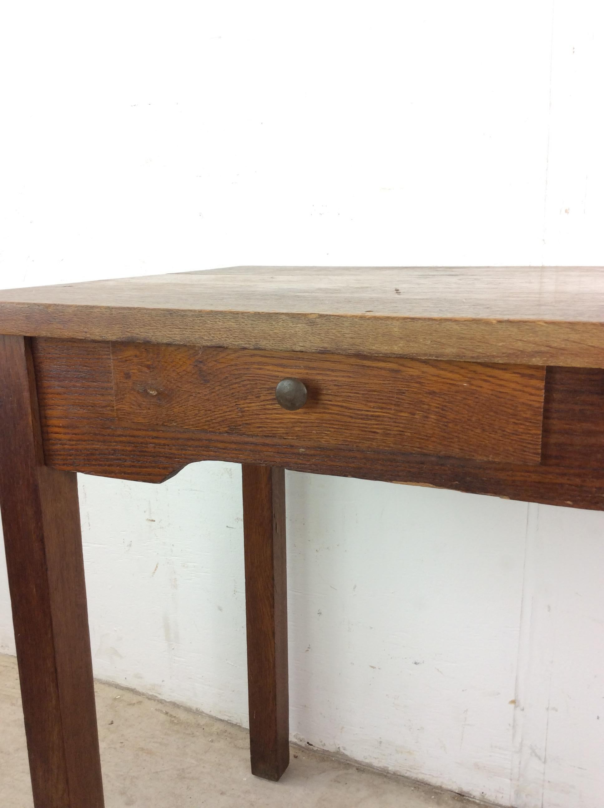 Antique Oak Writing Desk with Drawer & Leaf For Sale 8