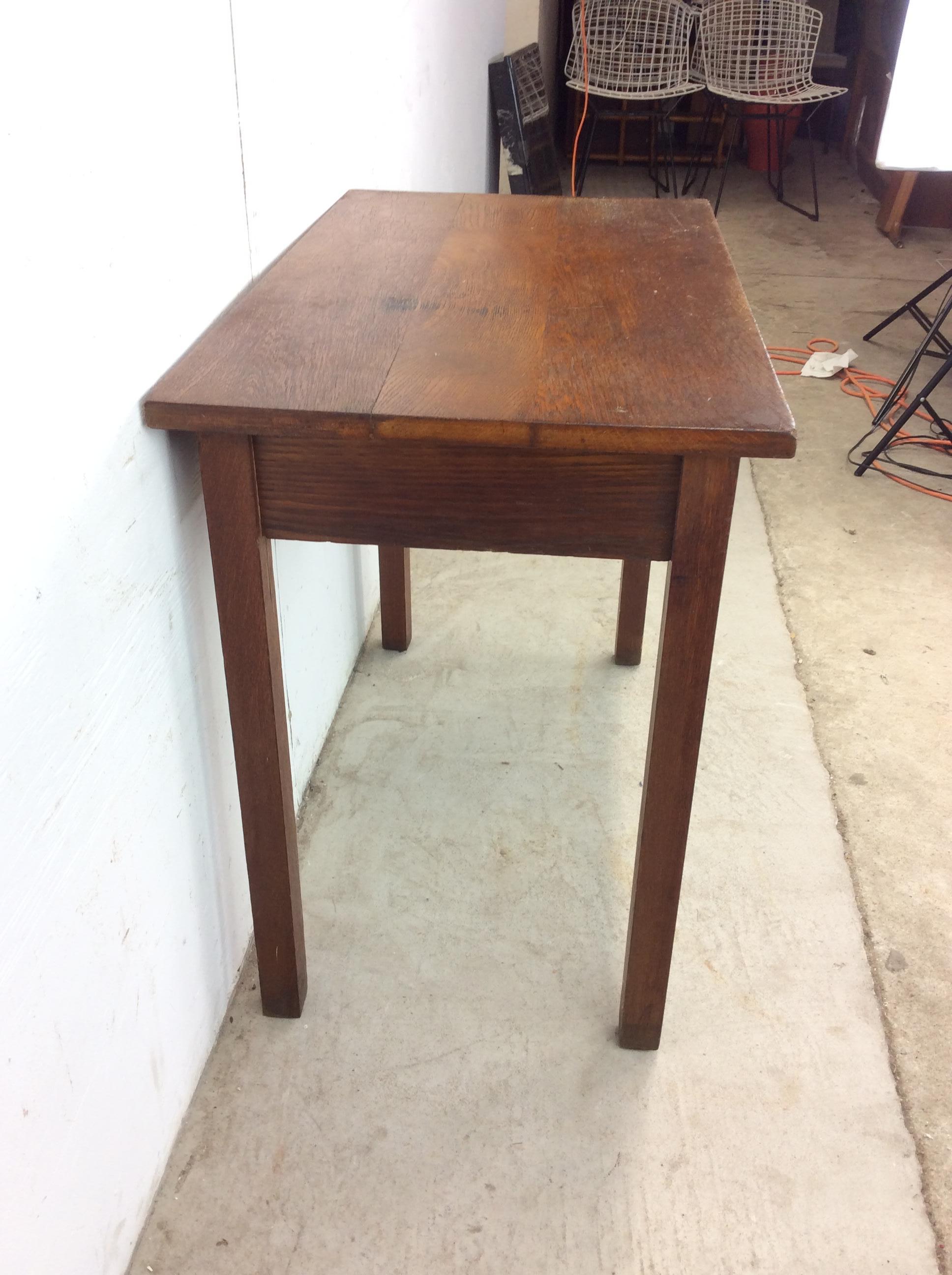 Antique Oak Writing Desk with Drawer & Leaf For Sale 12