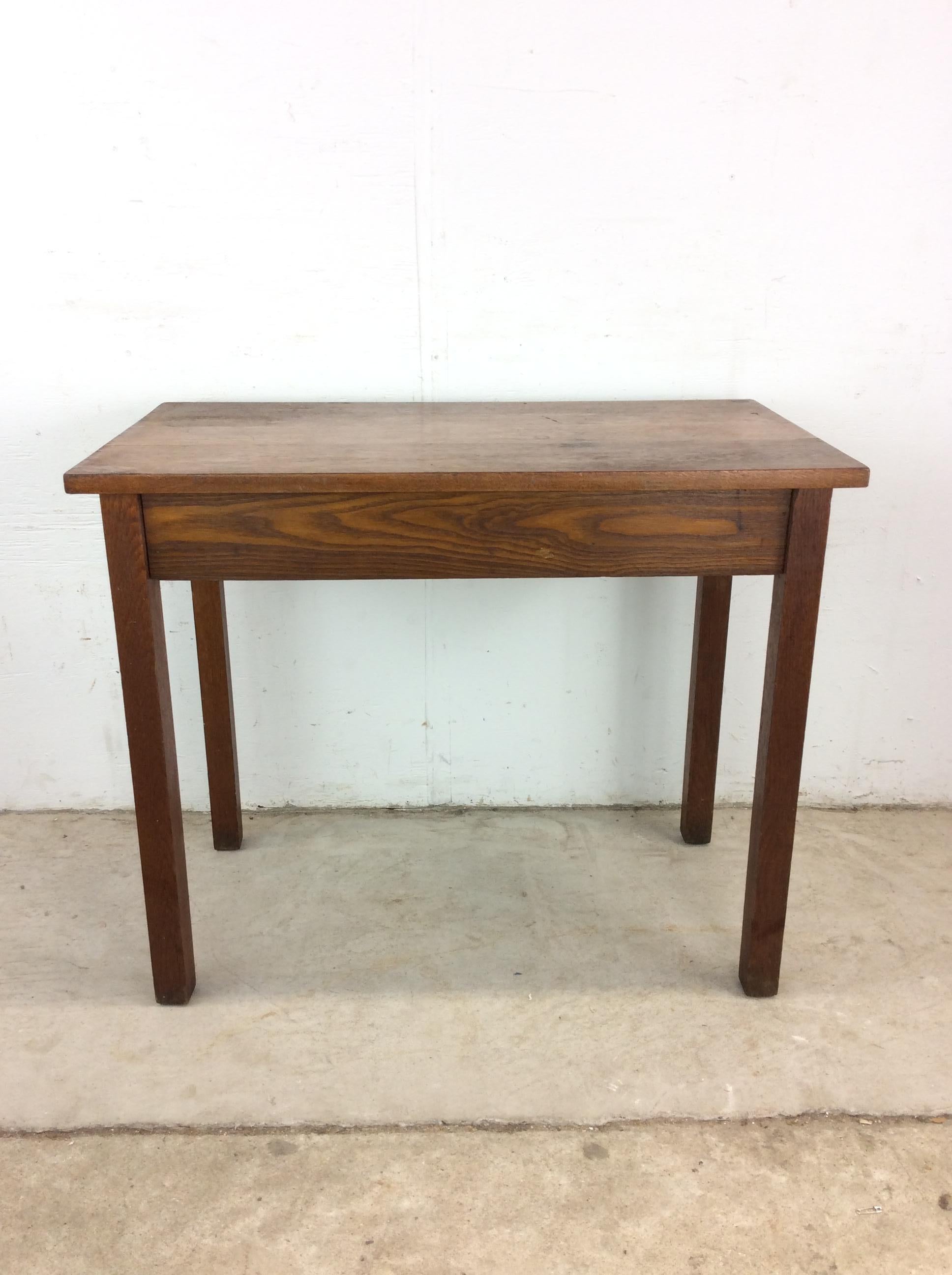Antique Oak Writing Desk with Drawer & Leaf For Sale 14