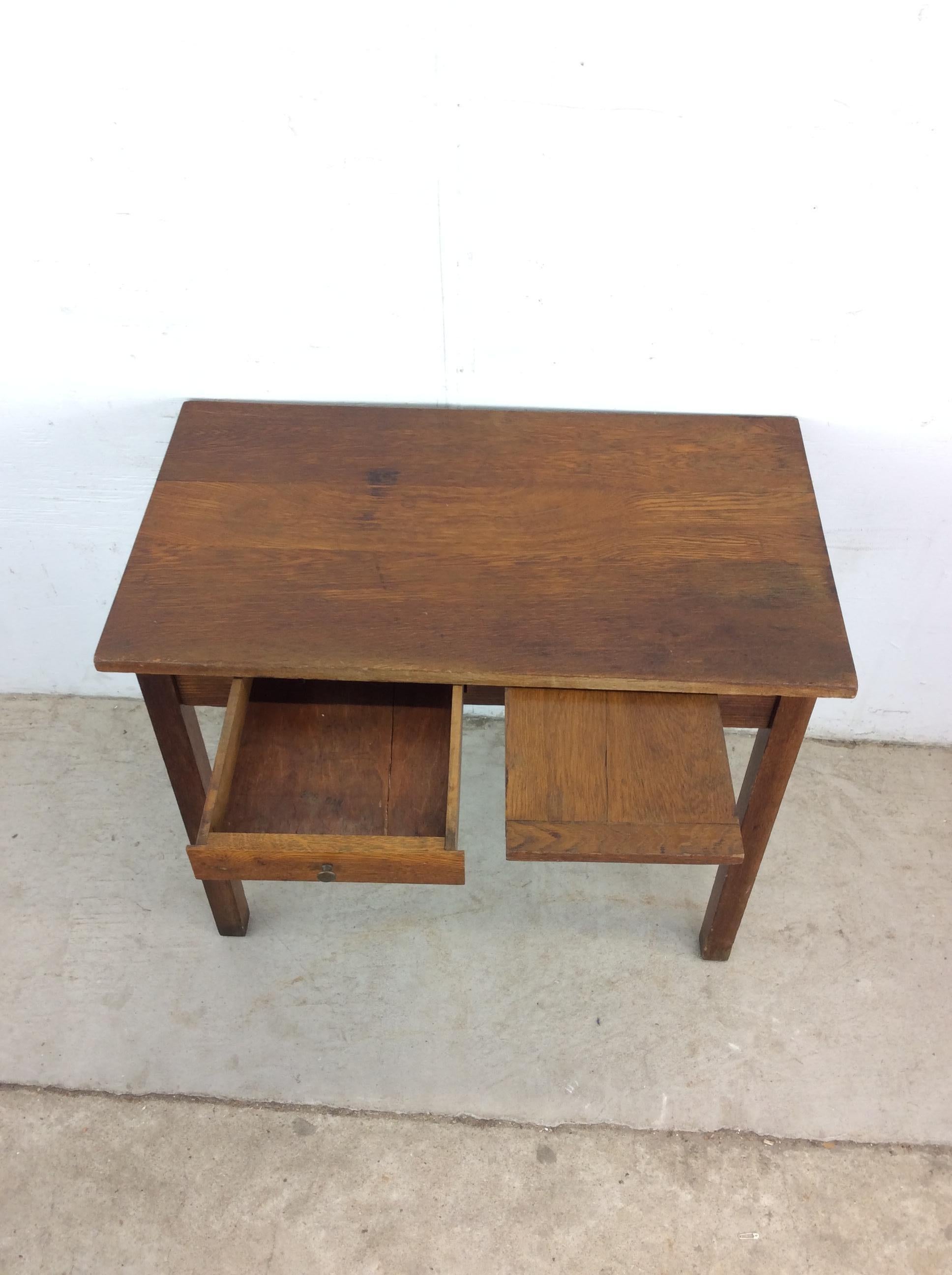 Antique Oak Writing Desk with Drawer & Leaf For Sale 4