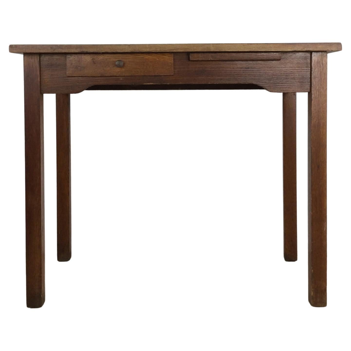 Antique Oak Writing Desk with Drawer & Leaf For Sale