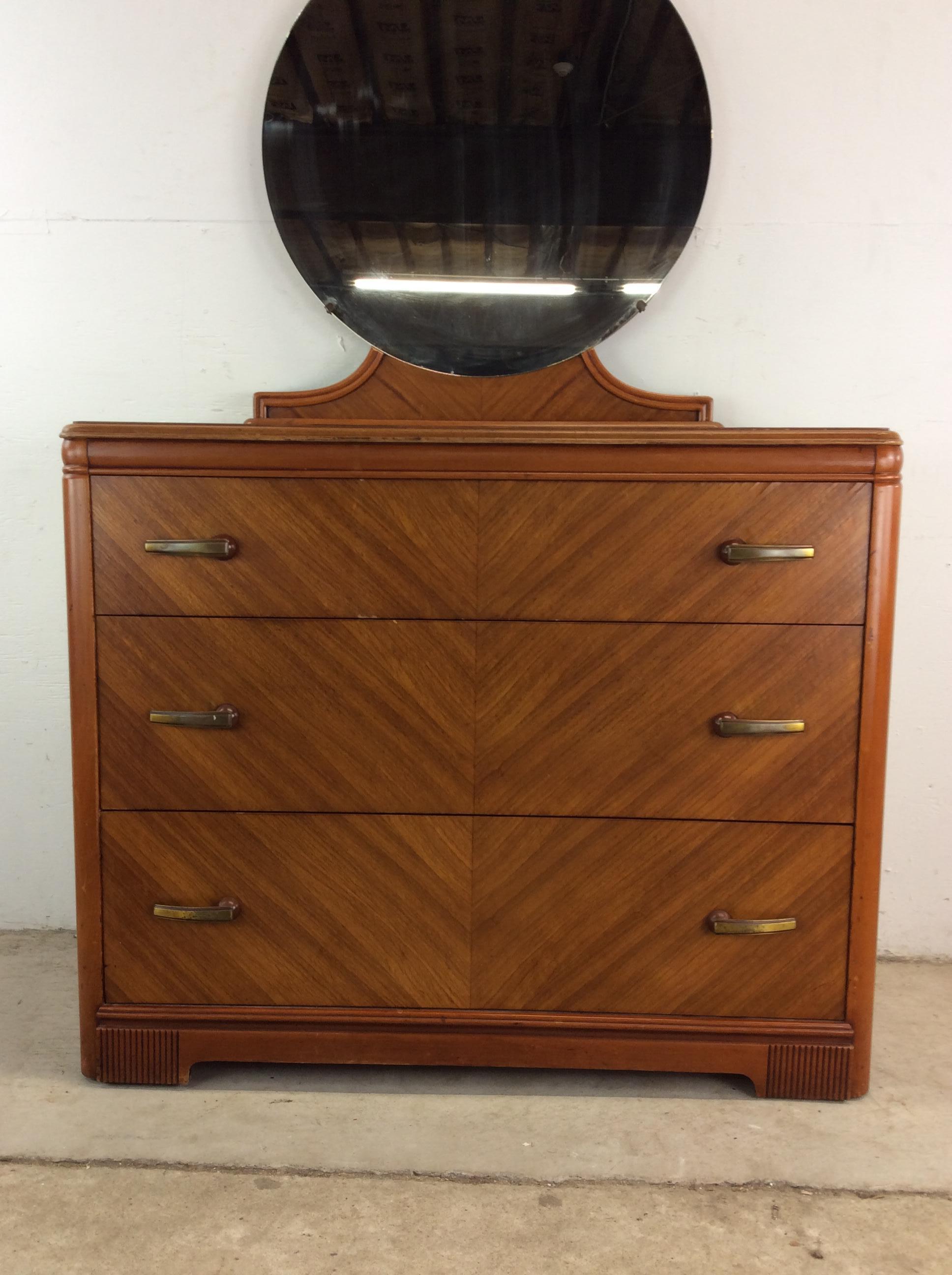 American Art Deco Three Drawer Chest with Mounted Mirror For Sale