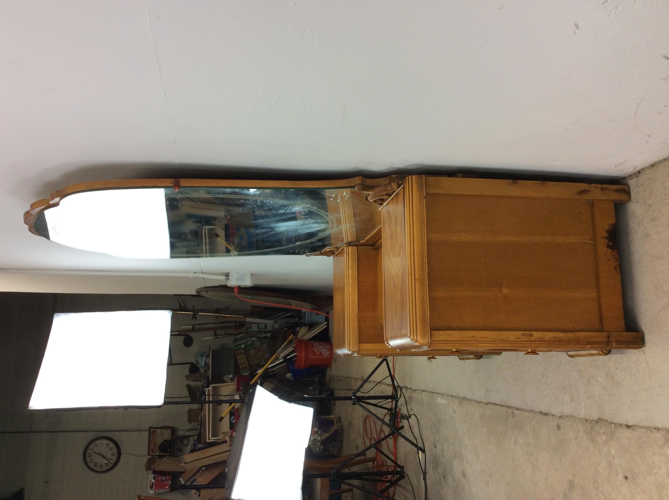 Art Deco Waterfall Vanity with Mirror & Matching Stool For Sale 1