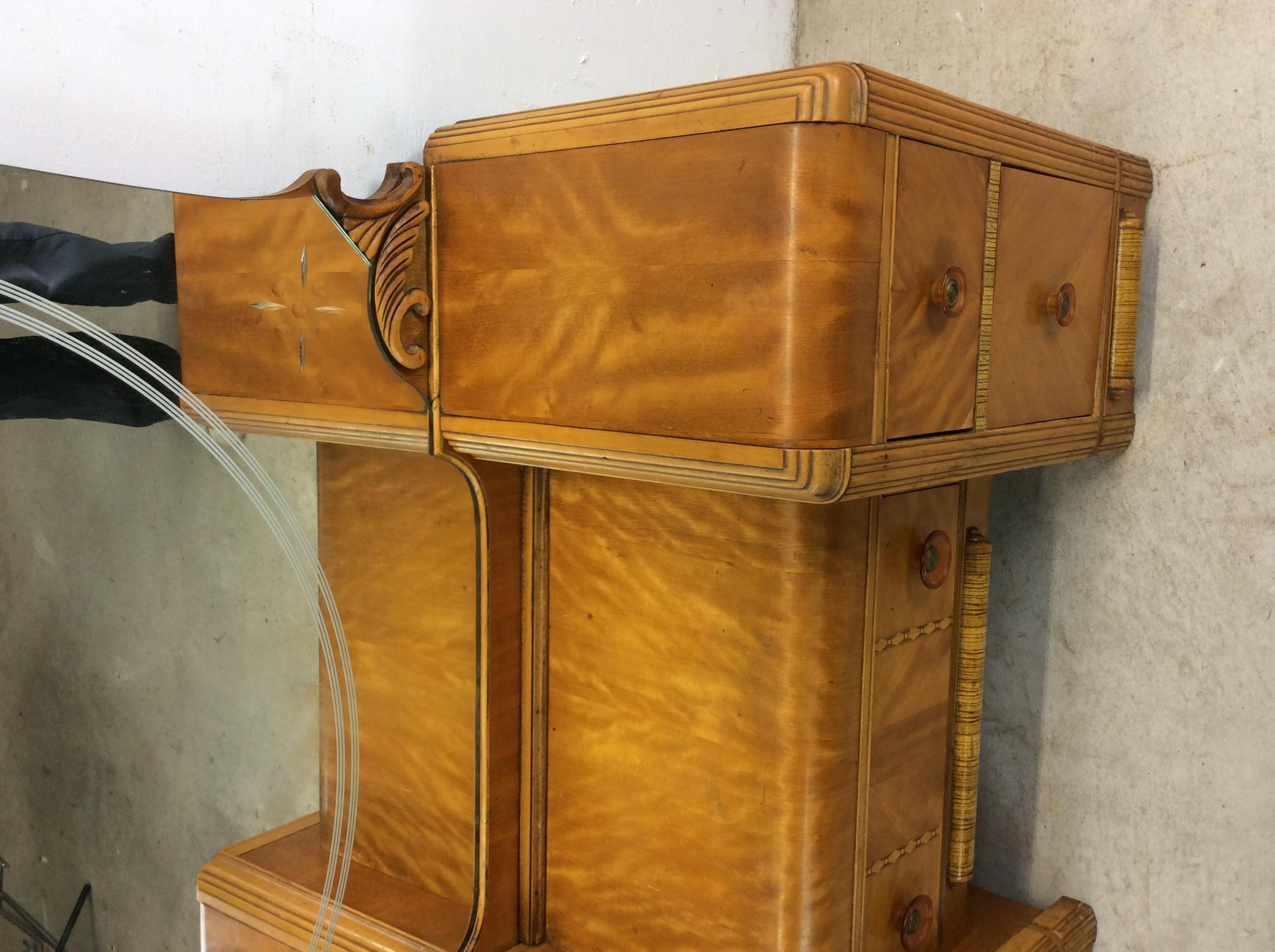 20th Century Art Deco Waterfall Vanity with Mirror & Matching Stool For Sale