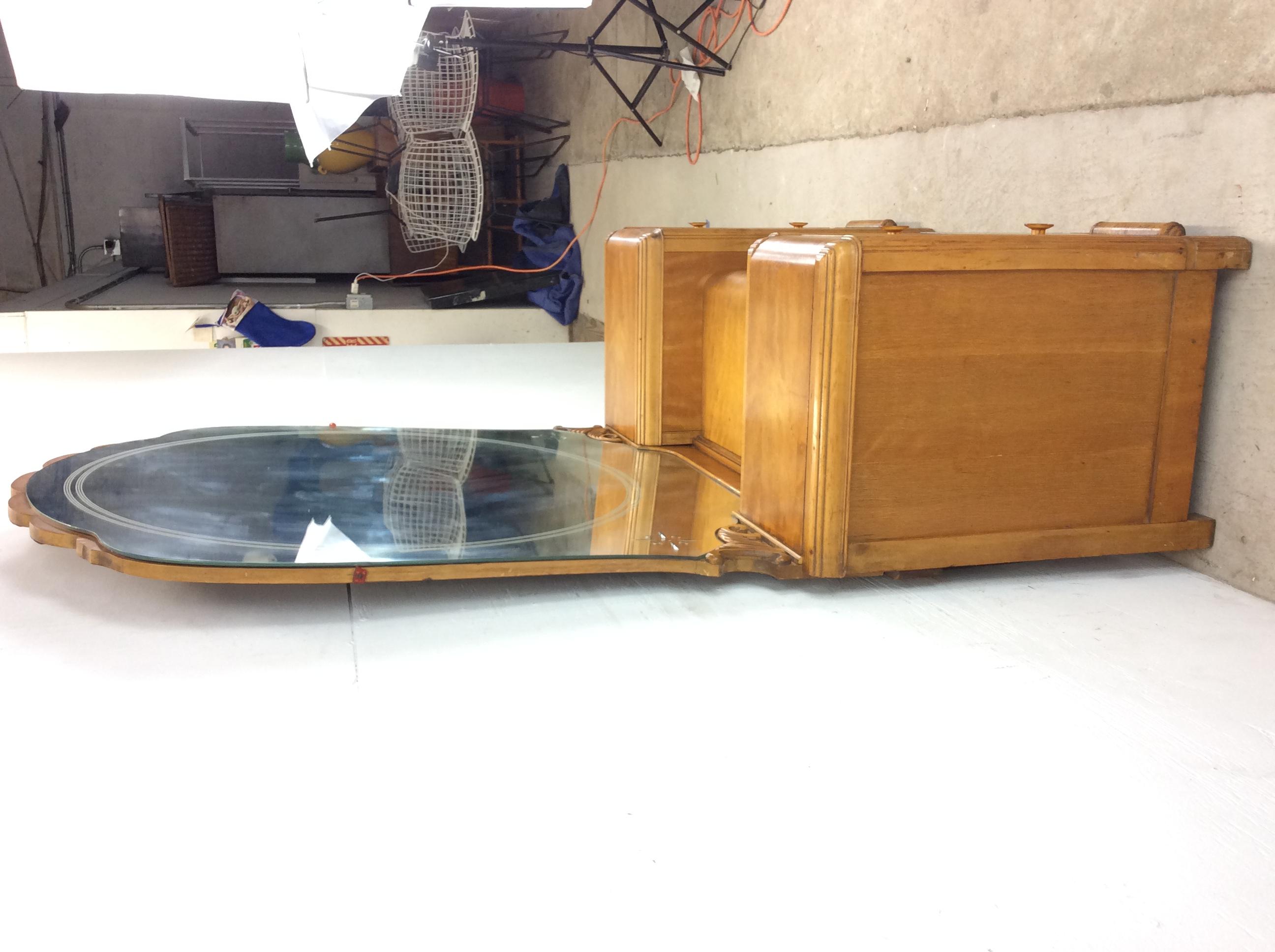 Art Deco Waterfall Vanity with Mirror & Matching Stool For Sale 5