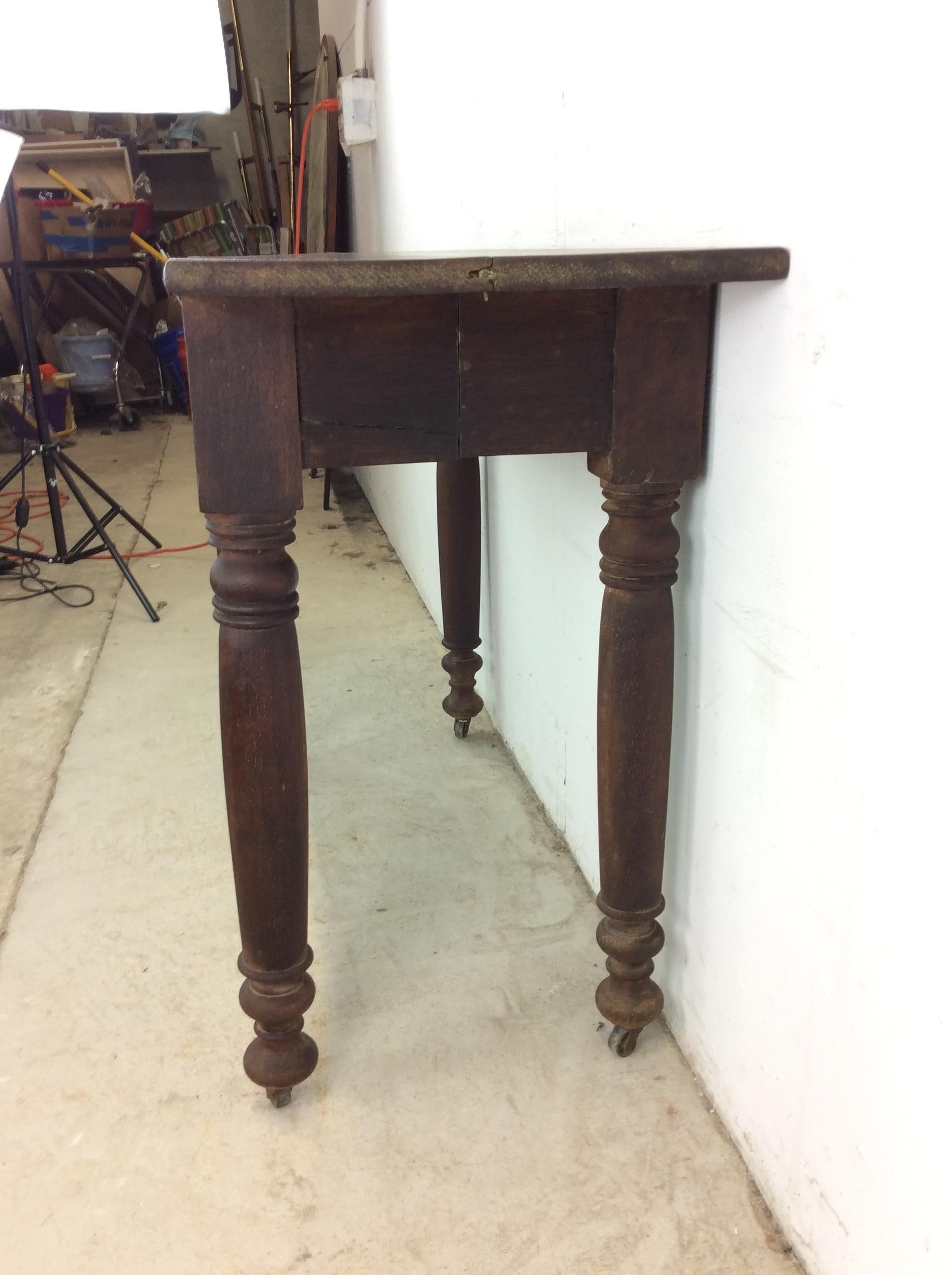 Antique Entryway Sofa Console Table with Solid Wood Top For Sale 1
