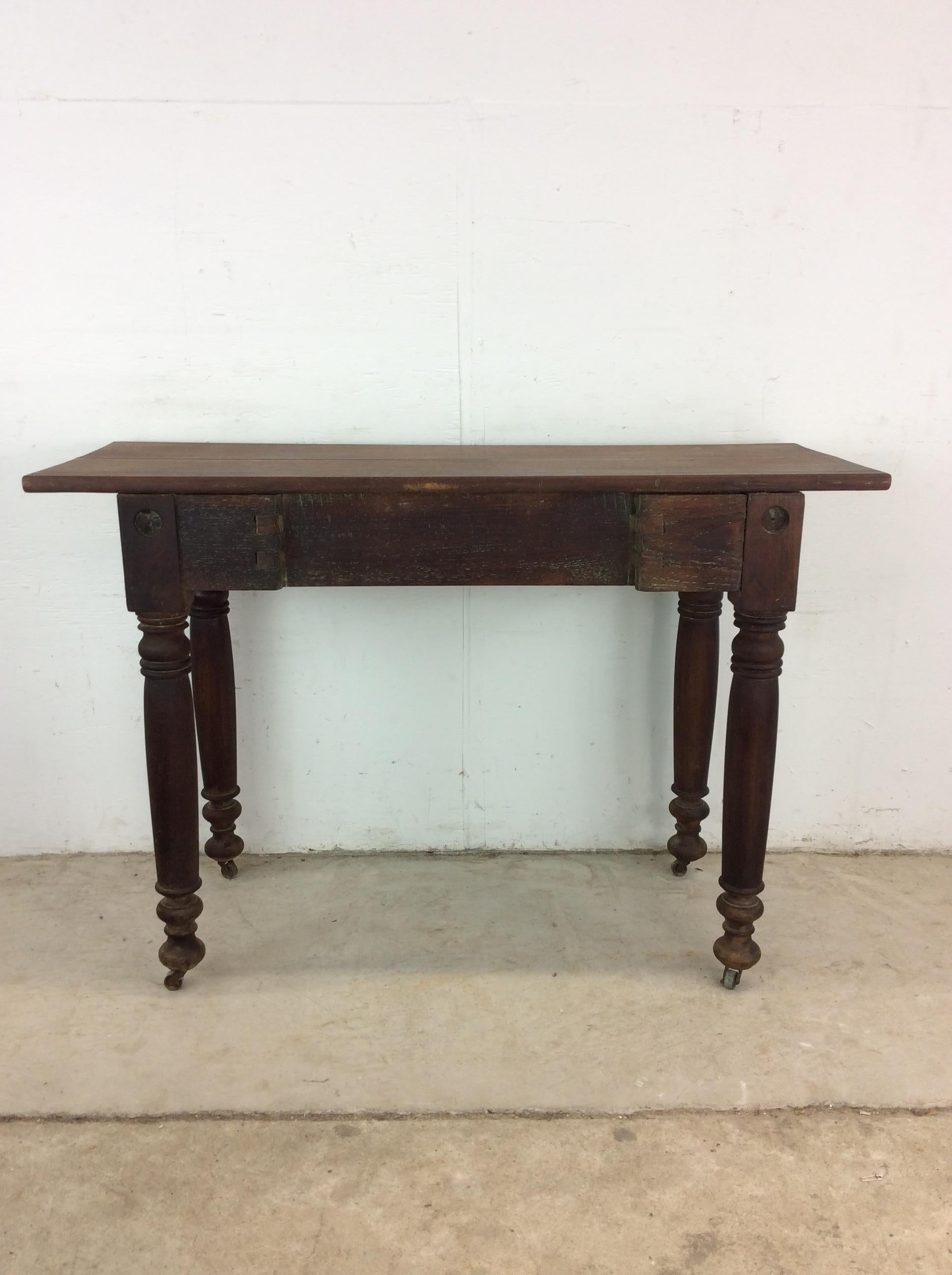 Antique Entryway Sofa Console Table with Solid Wood Top For Sale 13