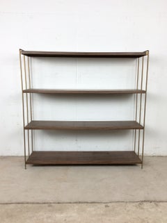 Mid Century Modern Metal Four Shelf Bookcase with Faux Wood Print